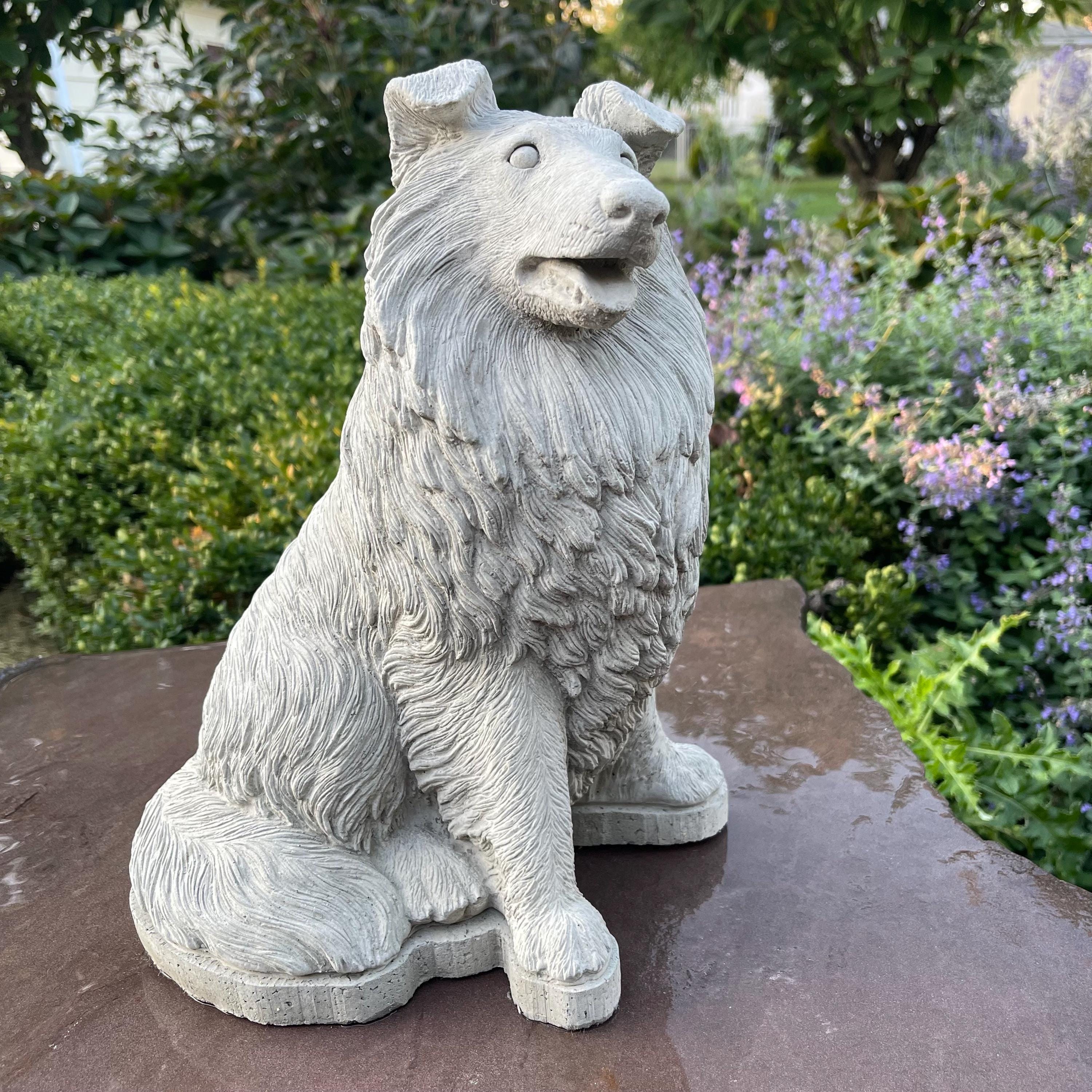 Concrete Border Collie Garden Statue 12.5" Sheltie Pet Memorial Sculpture Dog Yard Art Lawn Ornament Gift