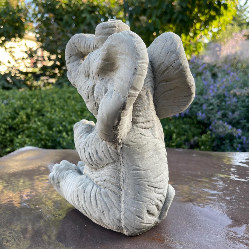 Concrete Elephant Fountain Top 10" Outdoor Garden Statue Water Feature Yard Art Sculpture Spitter