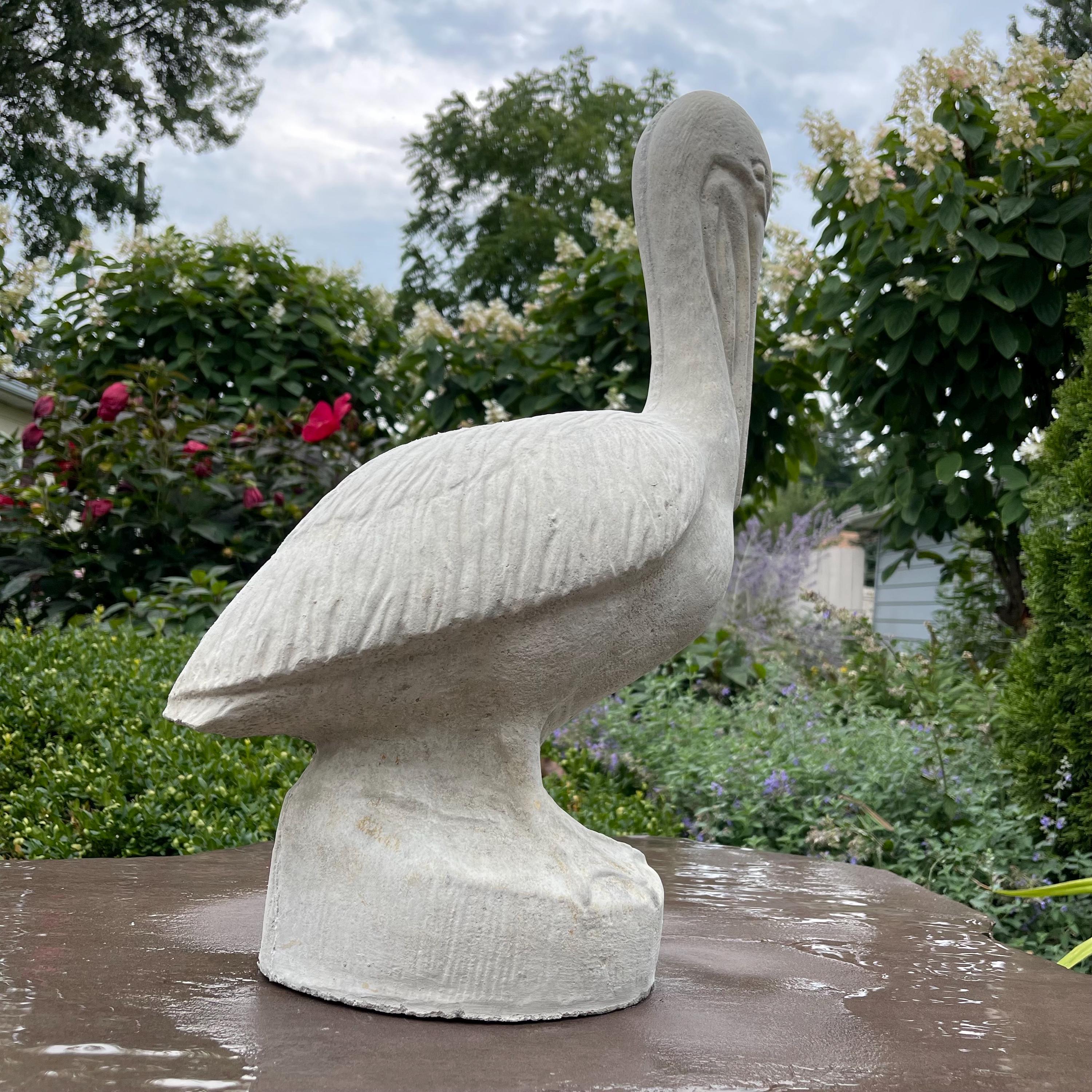 Large Concrete Pelican Statue 20" Coastal Garden Bird Decor Heavy Outdoor Cement Nautical Yard Art