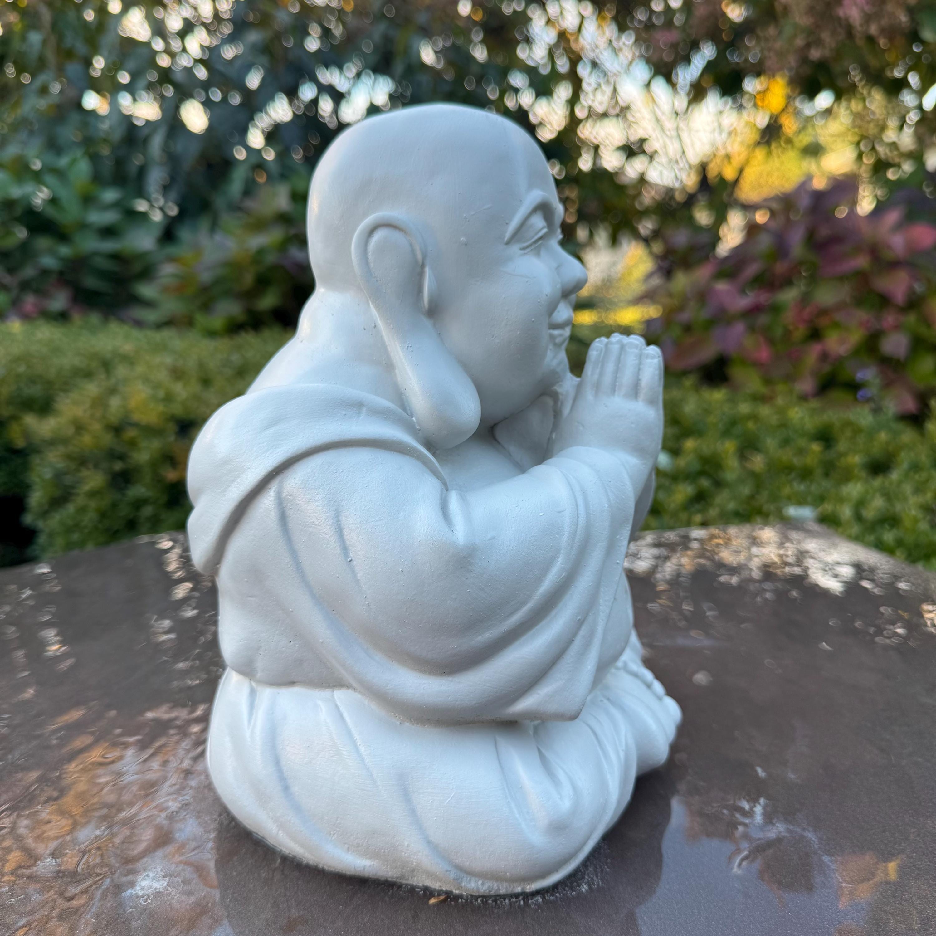 10 Inch Painted Concrete Buddha Meditation Statue - Happy Laughing Figurine for Outdoor Garden Zen Decor