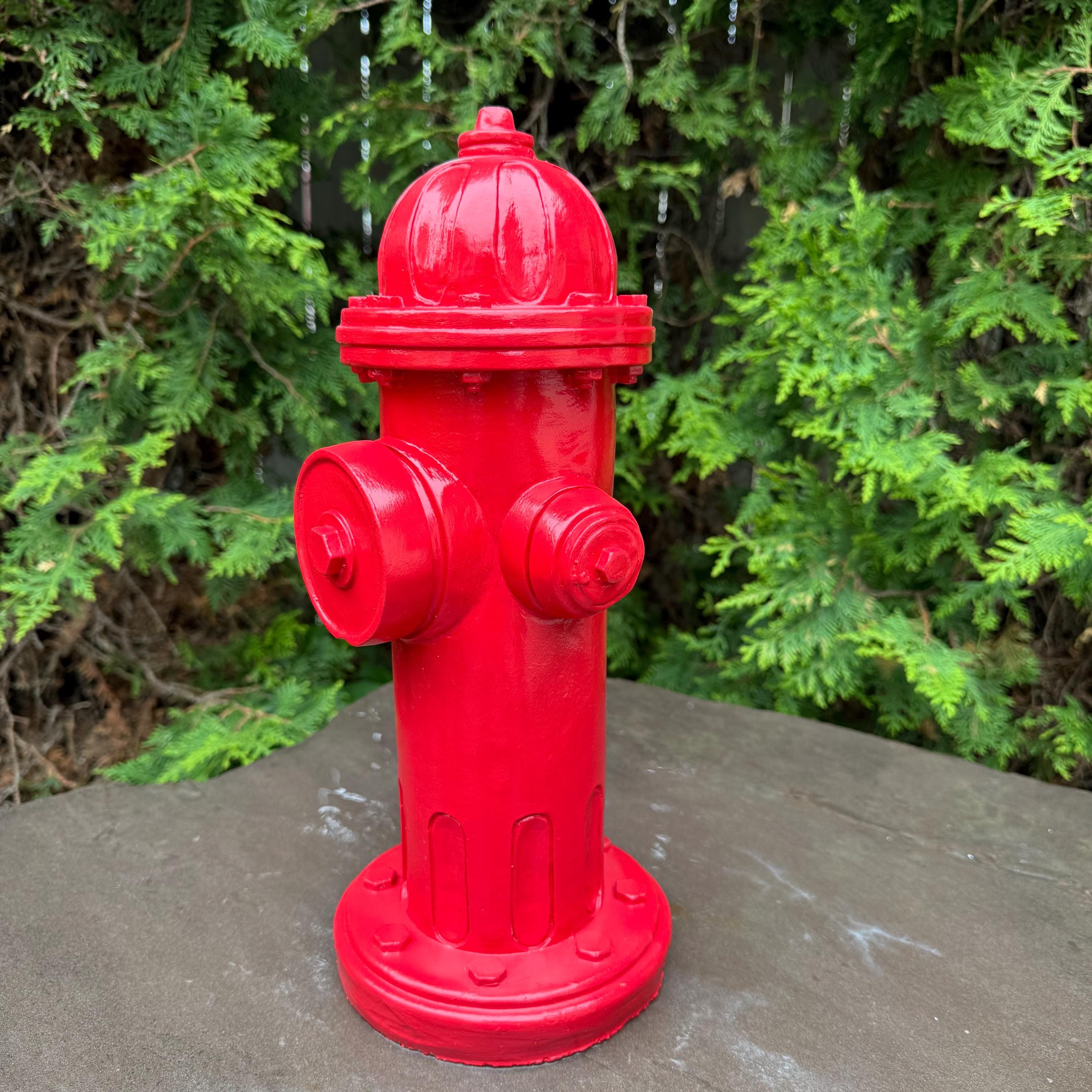Red Concrete Fire Hydrant Statue 14 inch Dog Pee Post Fireman Gift Yard Decor Lawn Ornament