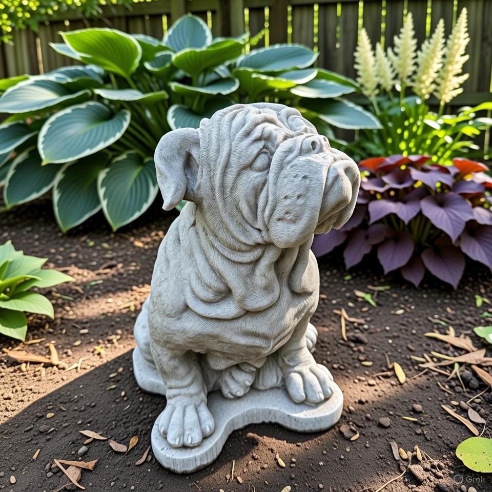 Concrete Bulldog Statue: 10" Outdoor Garden Sculpture Sitting Pose - Durable Yard Art Decor