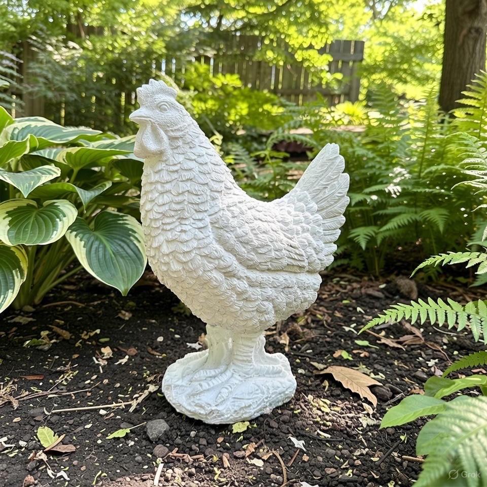 Concrete Chicken Statue 11.75" Garden Sculpture Outdoor Farmhouse Yard Art Animal Decor Gift