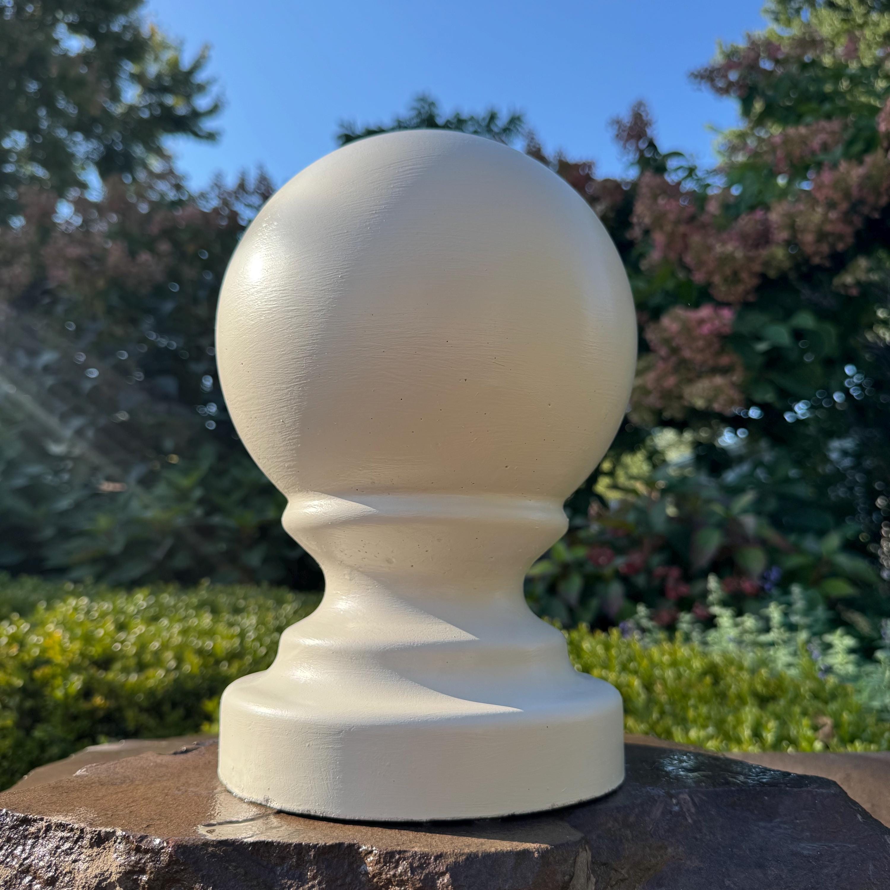 Hand-Painted Concrete Garden Ball Statue – 12 Inch Capstone Finial