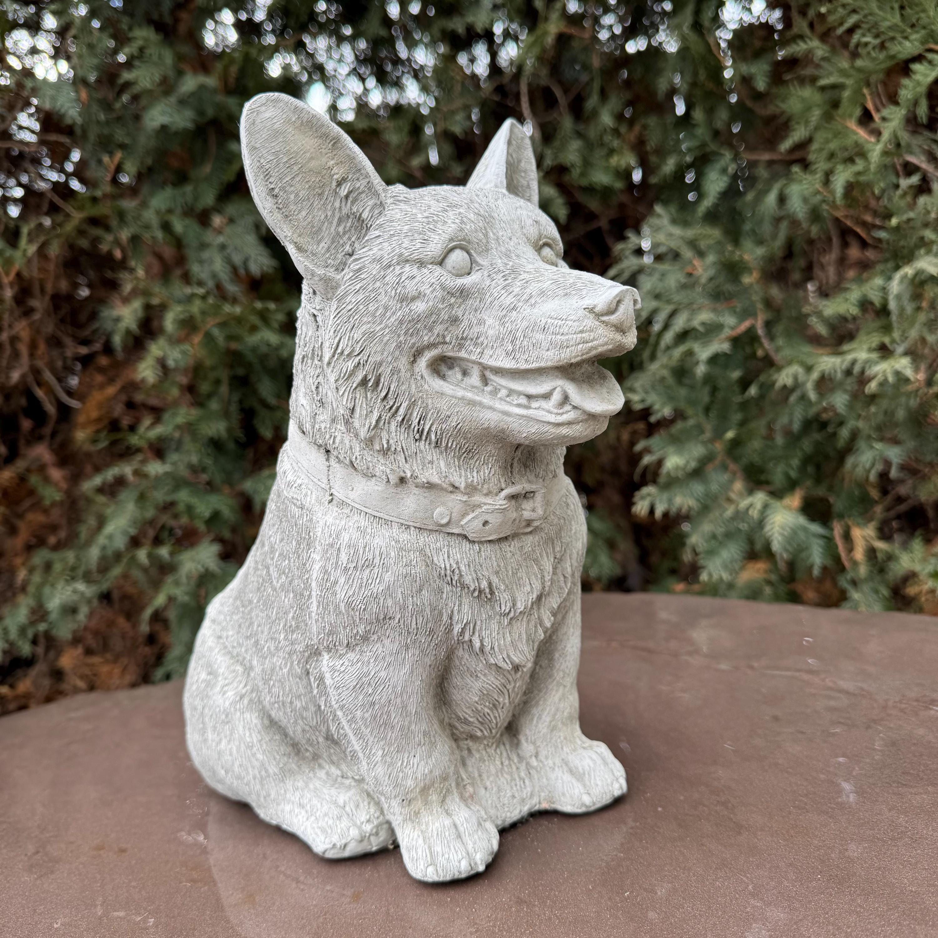 Concrete Corgi Garden Statue 11.5" Hand-Poured Dog Sculpture Pet Memorial Gift Yard Art Decor