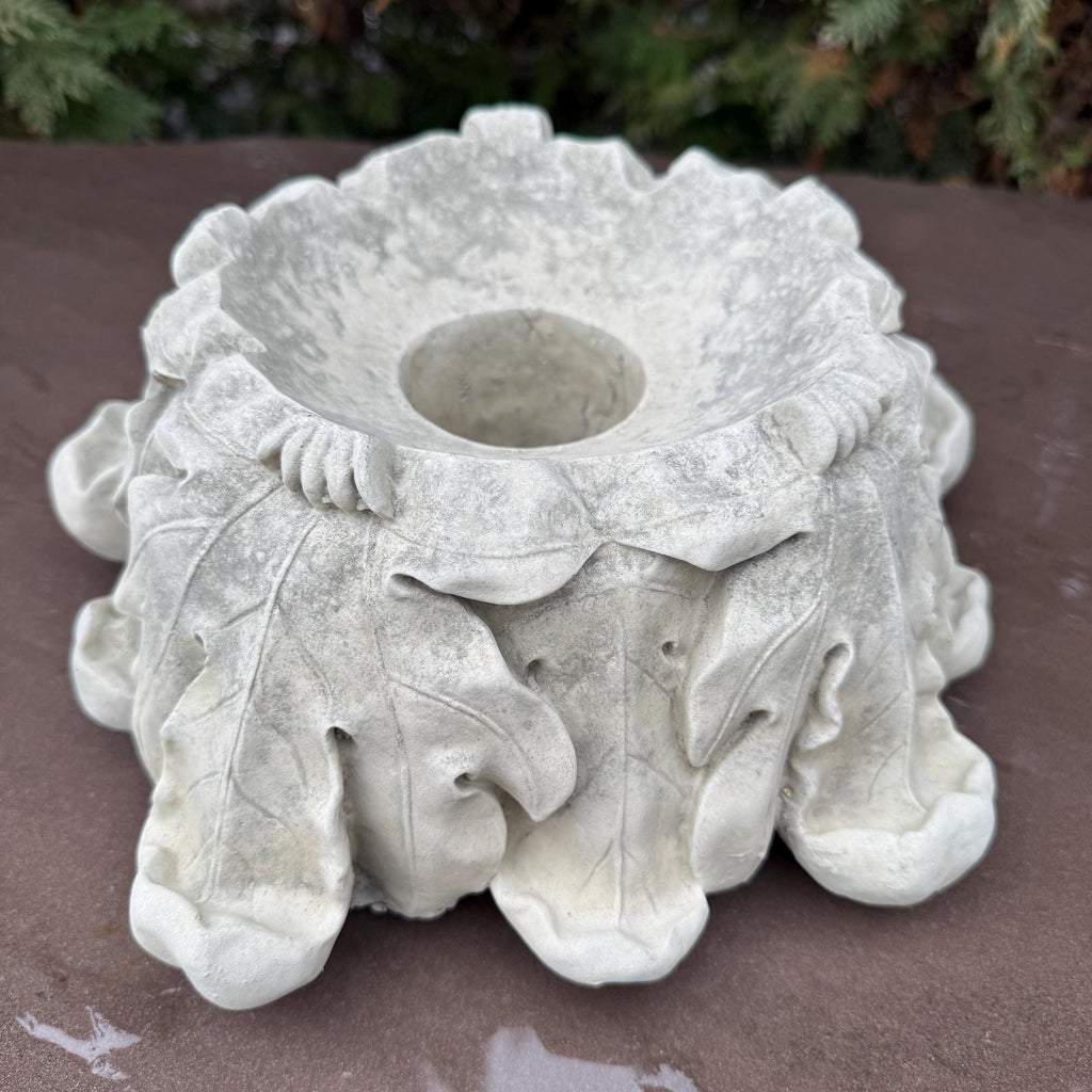 Concrete Gazing Ball Holder 12 Inch Leaf Pattern Garden Globe Stand Yard Decor Ornament