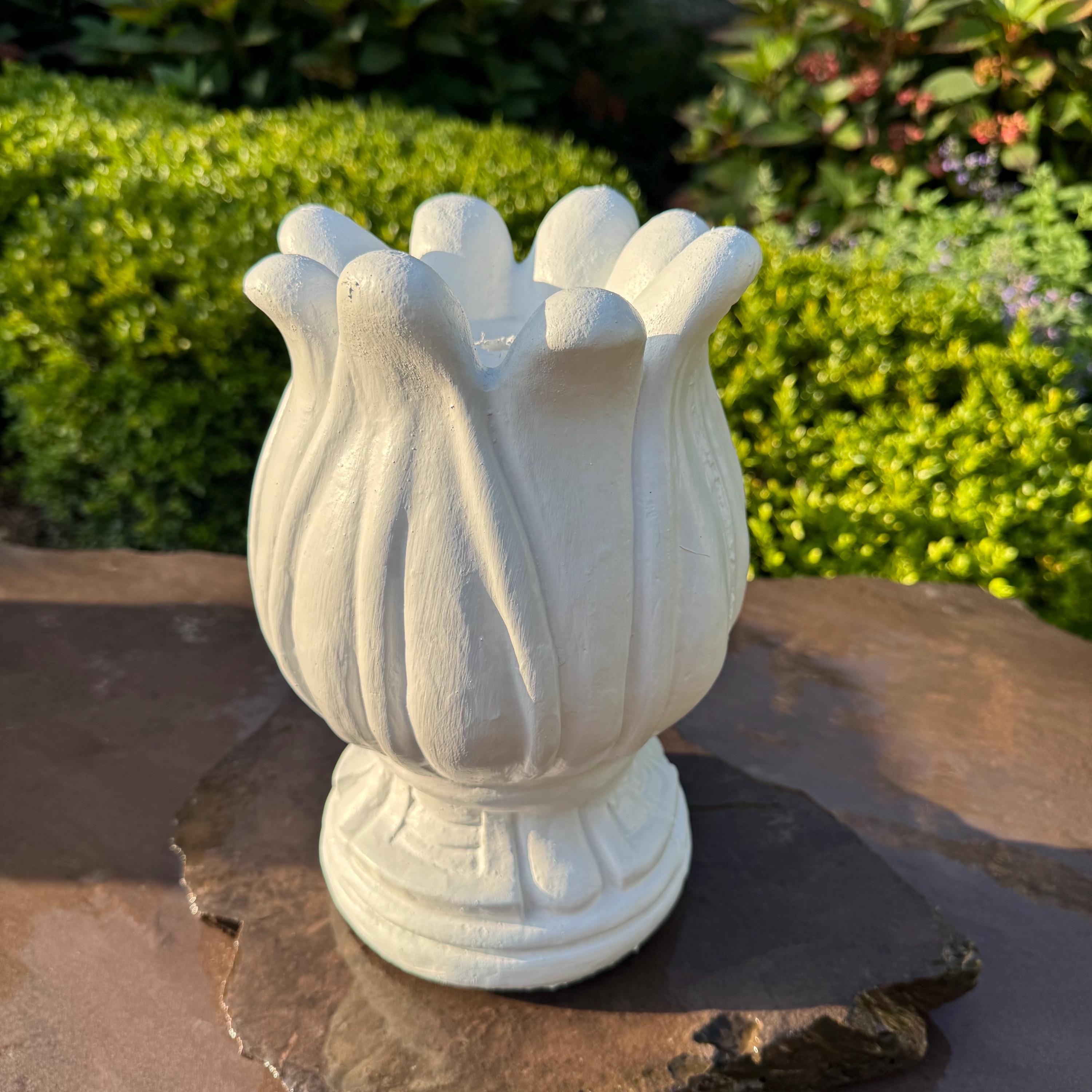 Concrete Tulip Fountain Finial Statue 10.5" Unique Pond Water Spitter Replacement Part