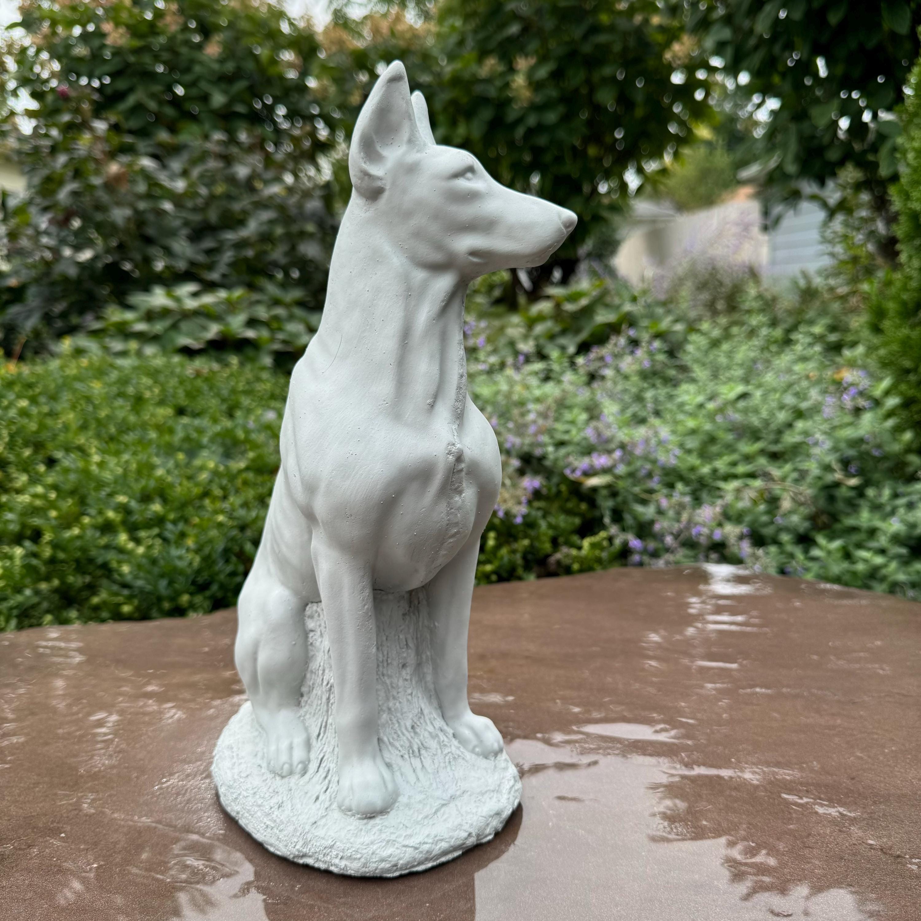 12 Inch Concrete Doberman Pinscher Garden Statue: Outdoor Dog Sculpture Yard Decor Lawn Ornament Pet Memorial Gift