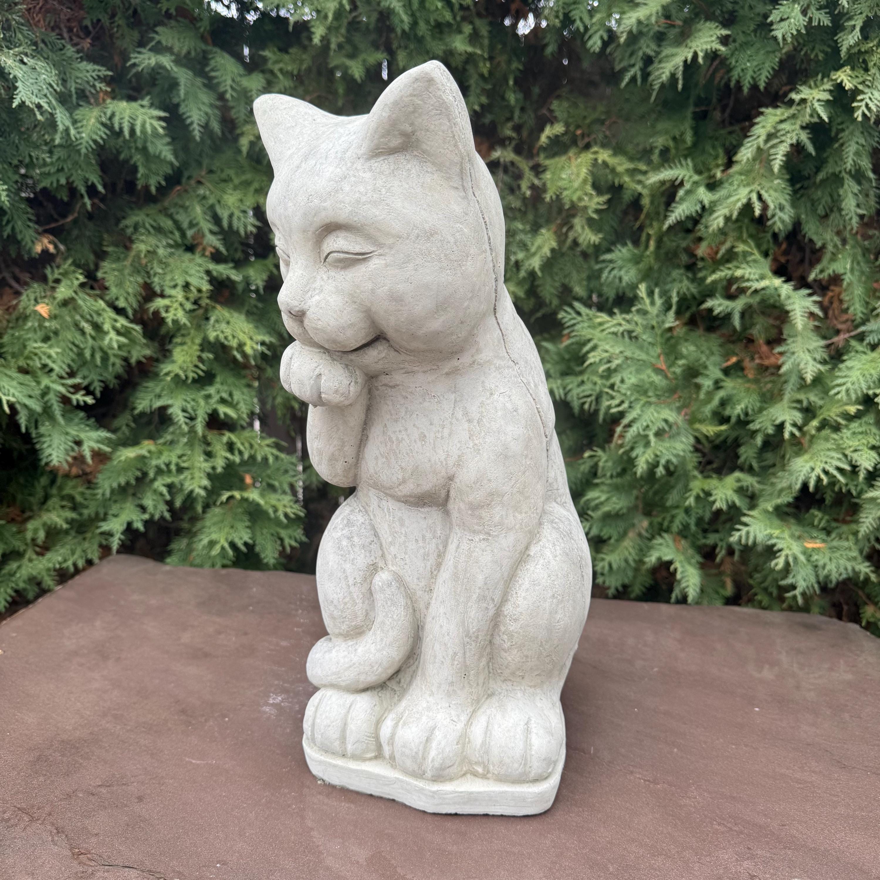 Concrete Cat Statue 16" Cement Cat Garden Statues