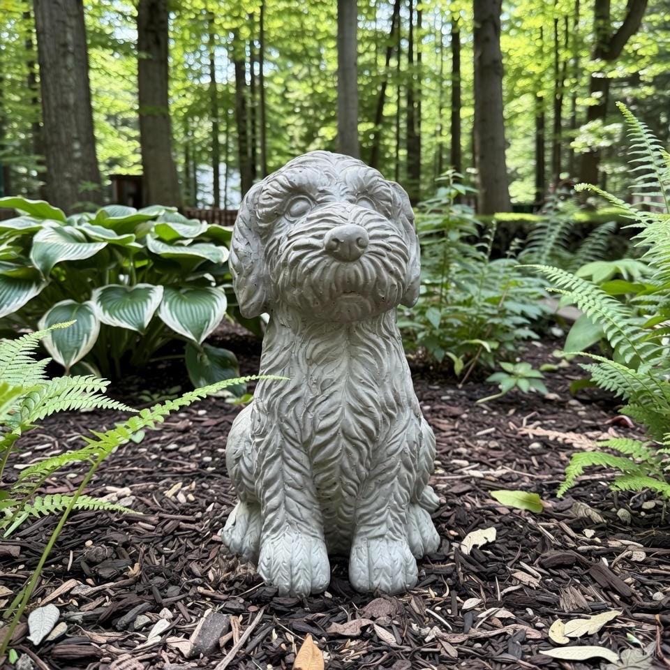 Large Cockapoo Garden Statue 15 Inch Handmade Concrete Dog Memorial Sculpture Yard Decor Outdoor Pet Art Gift