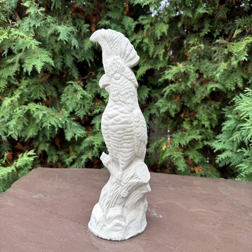 Cockatoo Bird Statue: 13 Inch Concrete Garden Sculpture Outdoor Parrot Decor