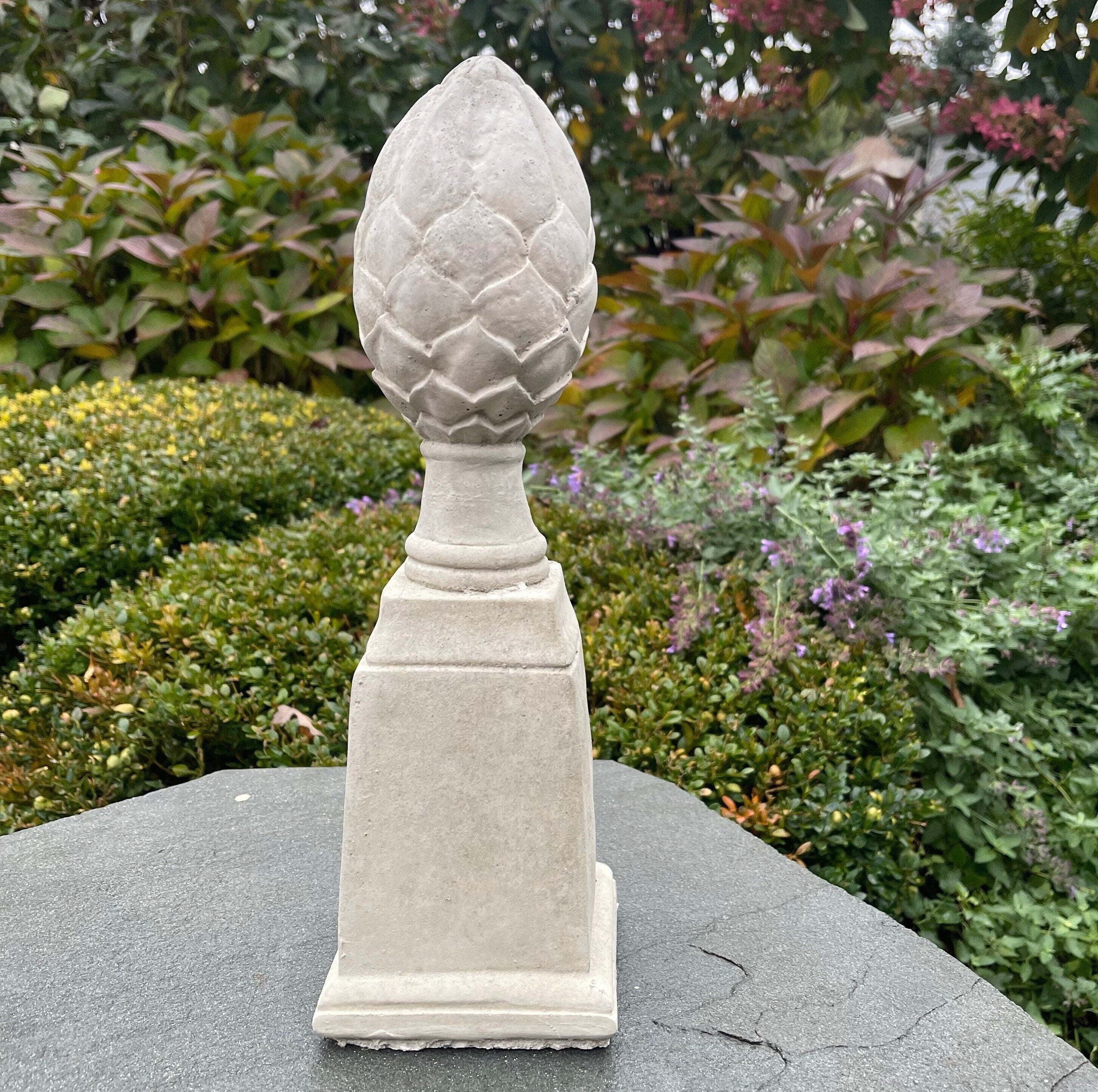 Artichoke Finial Statue 14 Inch Concrete Garden Sculpture Decorative Outdoor Accent Architectural Ornament