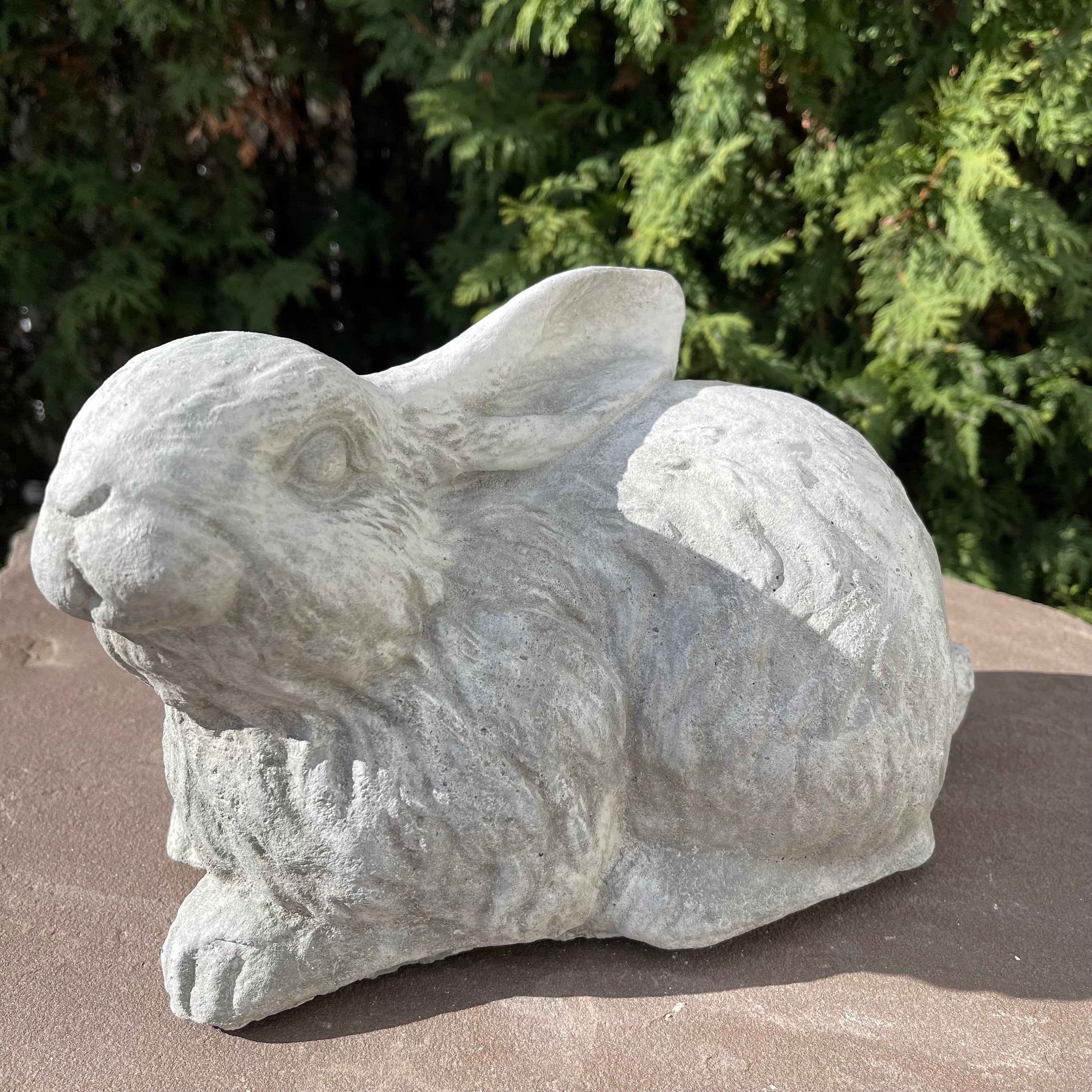 Concrete Rabbit Garden Statue 11" Modern Bunny Sculpture Outdoor Yard Art Lawn Ornament Animal Decor