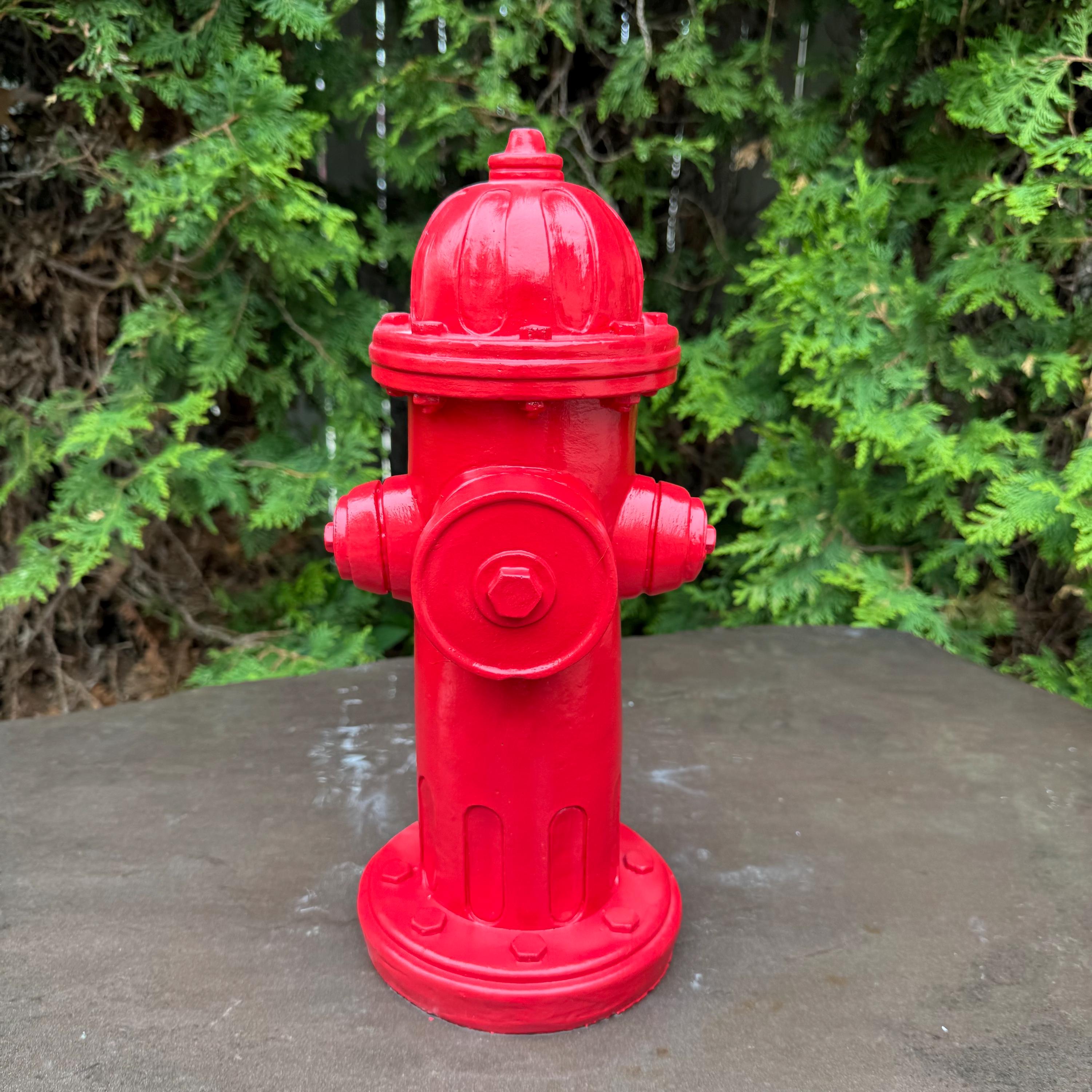 Red Concrete Fire Hydrant Statue 14 inch Dog Pee Post Fireman Gift Yard Decor Lawn Ornament