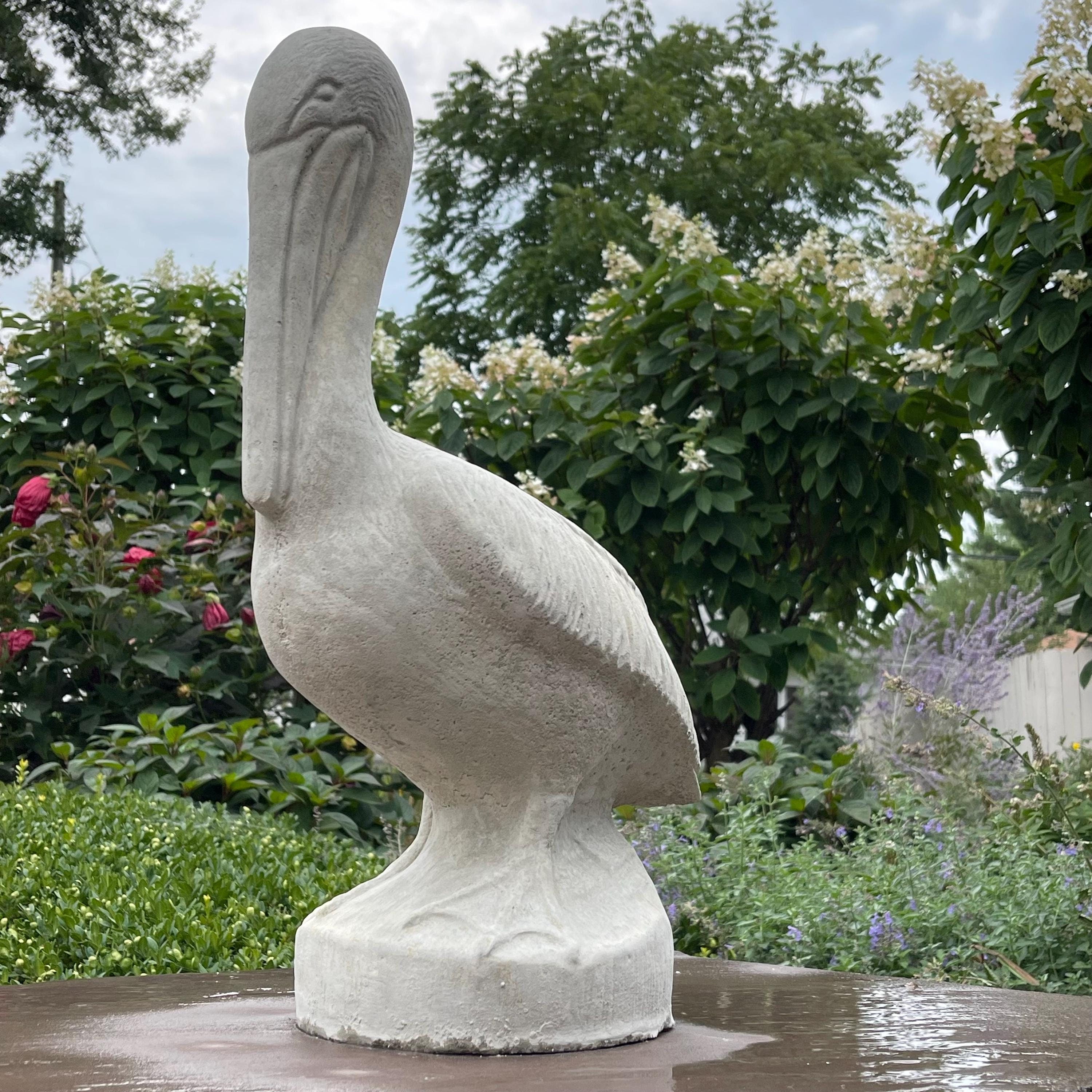 Large Concrete Pelican Statue 20" Coastal Garden Bird Decor Heavy Outdoor Cement Nautical Yard Art