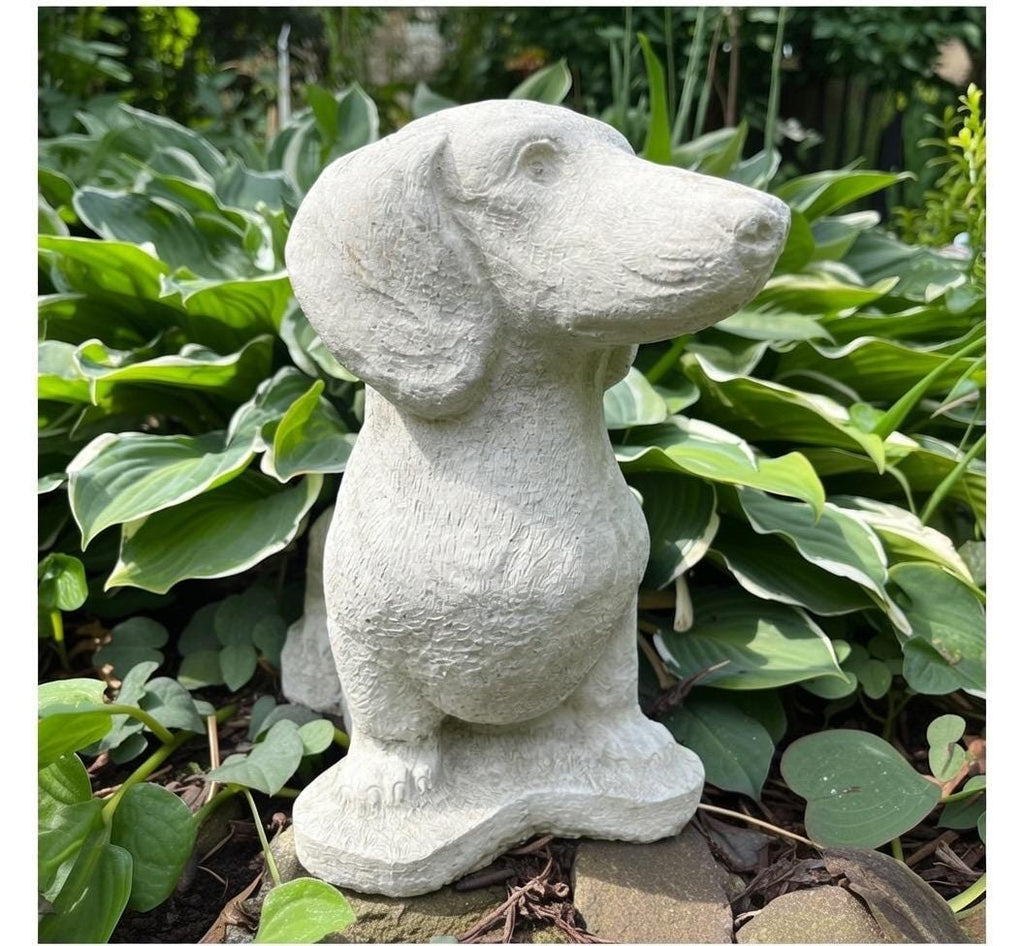 Concrete Dachshund Garden Statue 16 Inch Wiener Dog Memorial Figurine Yard Art Lawn Ornament Pet Sculpture