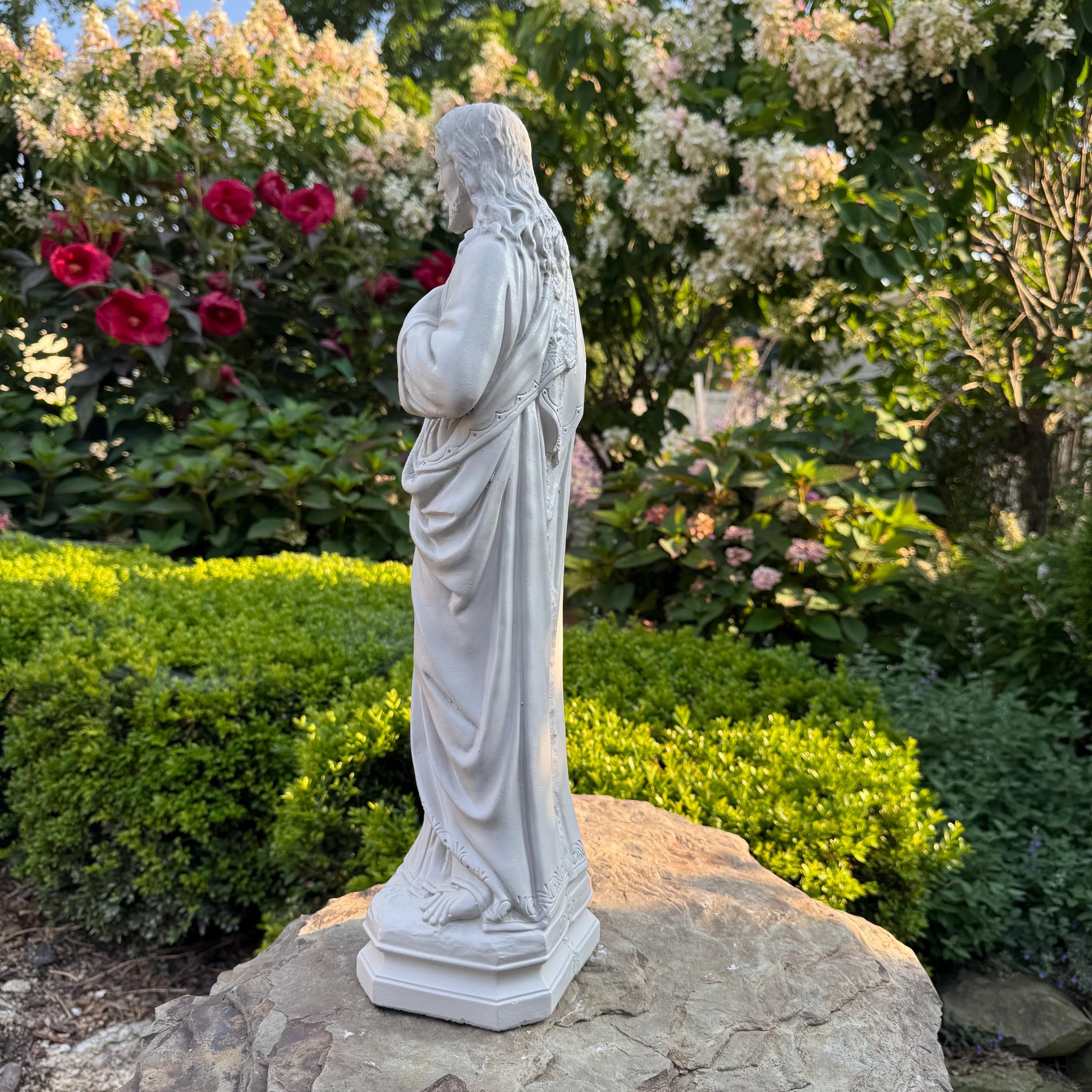 Handmade Concrete Jesus Garden Statue, Large Religious Sculpture (20 Inch)