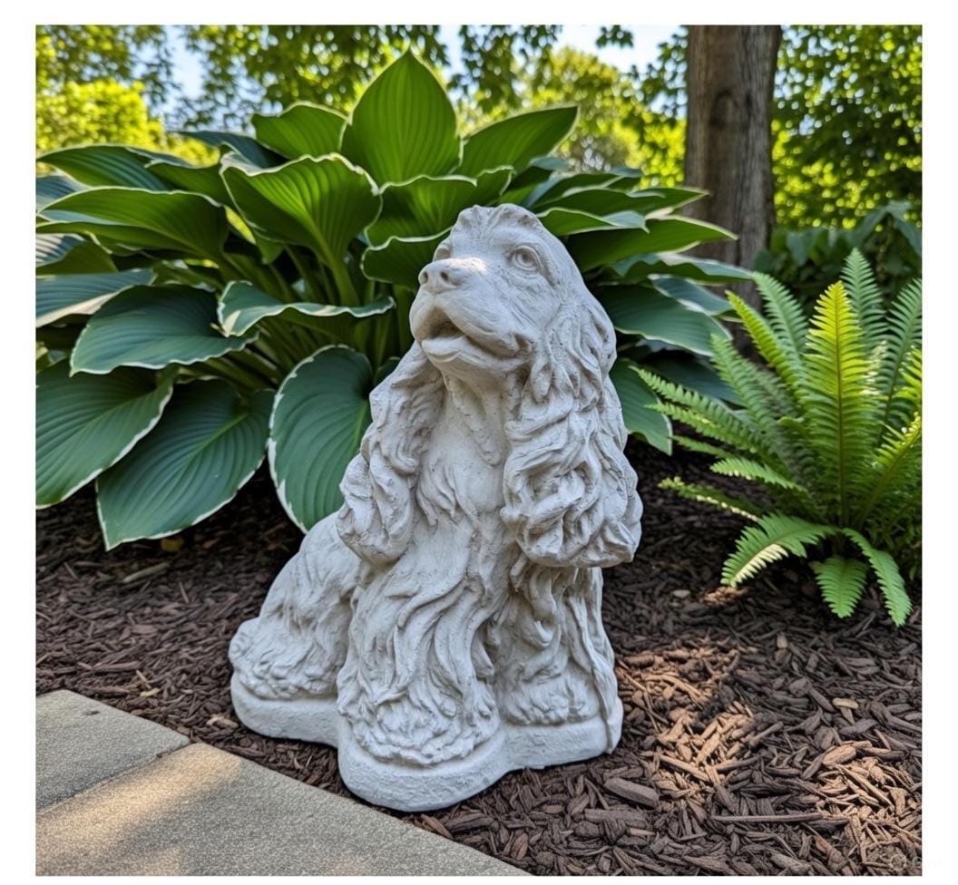 Cocker Spaniel Garden Statue 12 Inch Concrete Dog Memorial Figure Sculpture Yard Decor Pet Remembrance Ornament