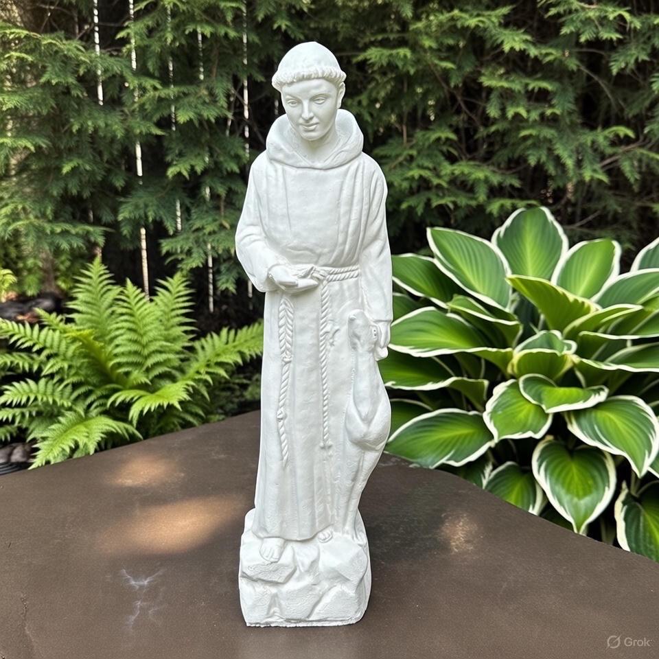 17" Concrete Saint Francis with Deer Statue - Catholic Garden Sculpture Religious Yard Art Ornament Decor