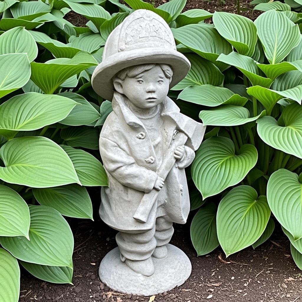 18 Inch Concrete Fireman Garden Statue - Fire Boy Sculpture Yard Art Decor Lawn Ornament Firefighter Gift