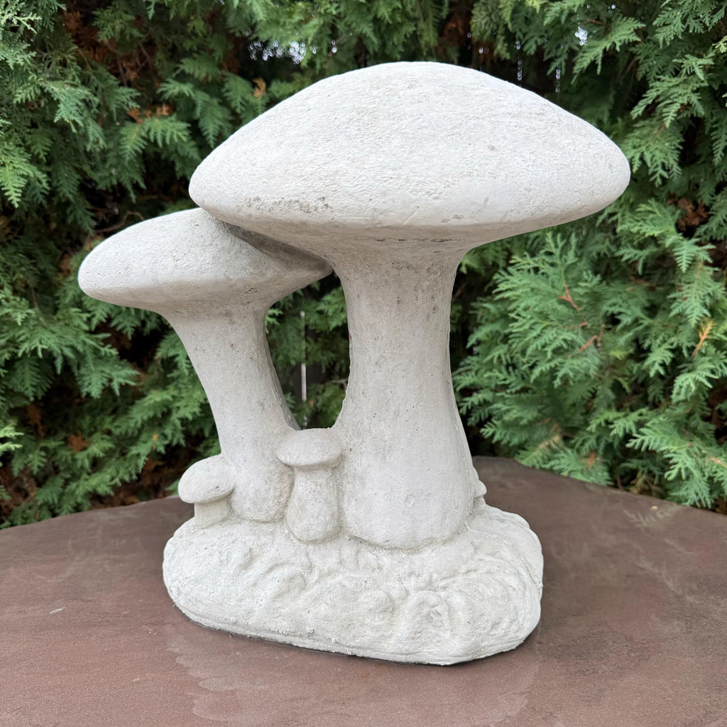 Large Concrete Mushroom Statue: 16 Inch Double Garden Sculpture for Outdoor Yard Decor - Fungus Art Ornament