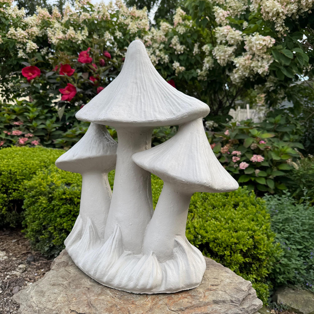 Large Concrete Triple Mushroom Statue 21" Outdoor Garden Sculpture Yard Art Decor Ornament Gift