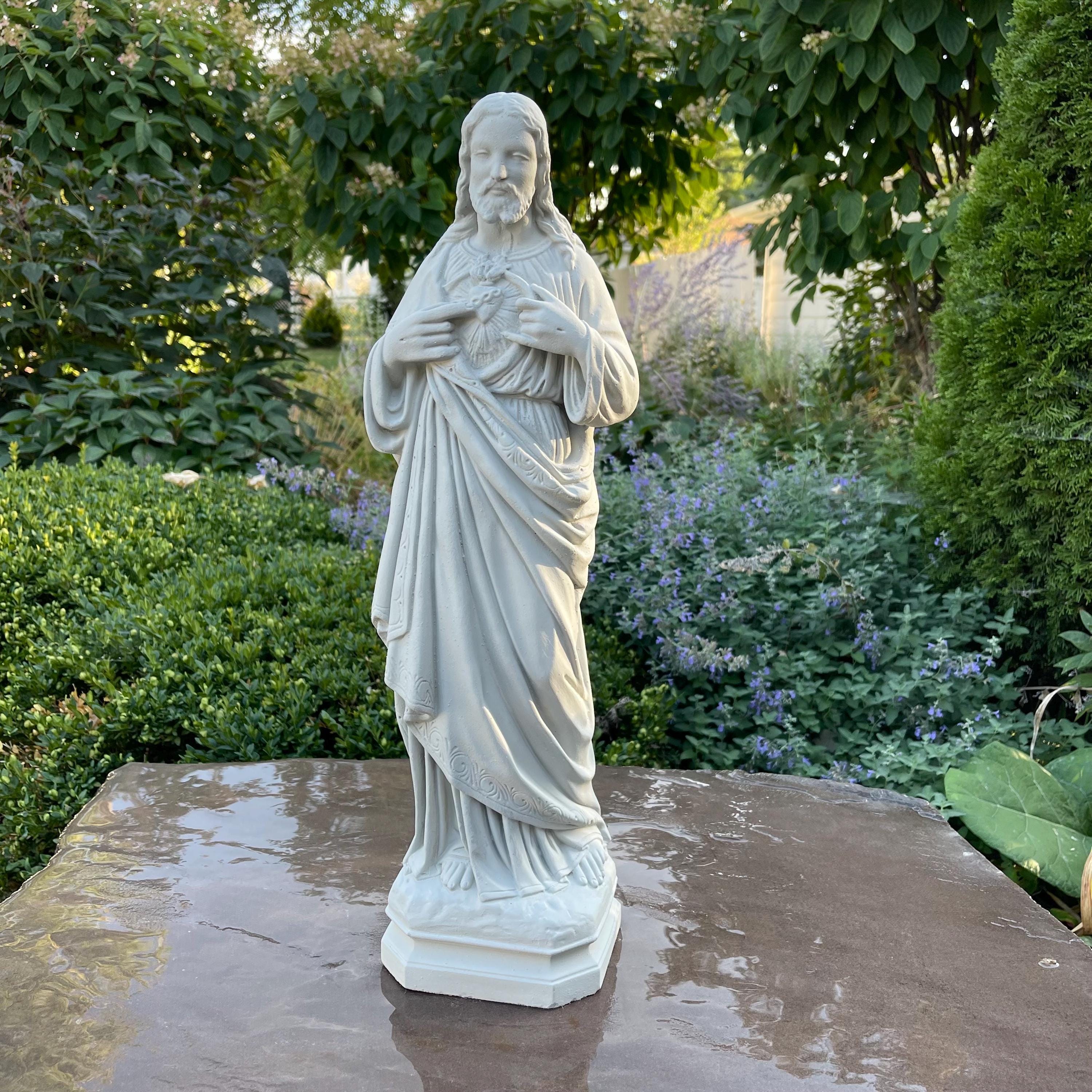 Sacred Heart Jesus Statue 20 Inch Concrete Catholic Garden Art Religious Yard Decor Sculpture Gift