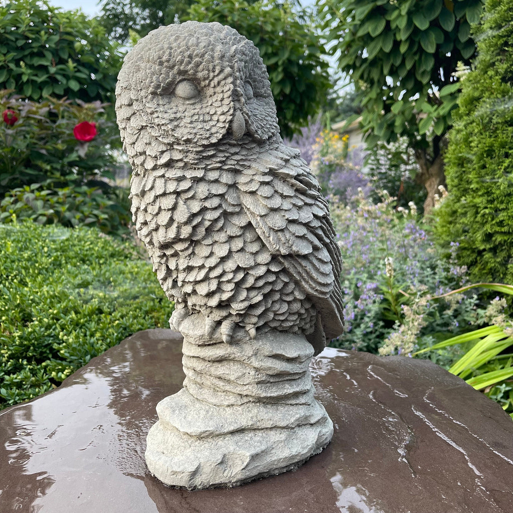 Handmade 16 Inch Concrete Owl Garden Statue Bird Sculpture Yard Decor Lawn Ornament Nature Art Gift