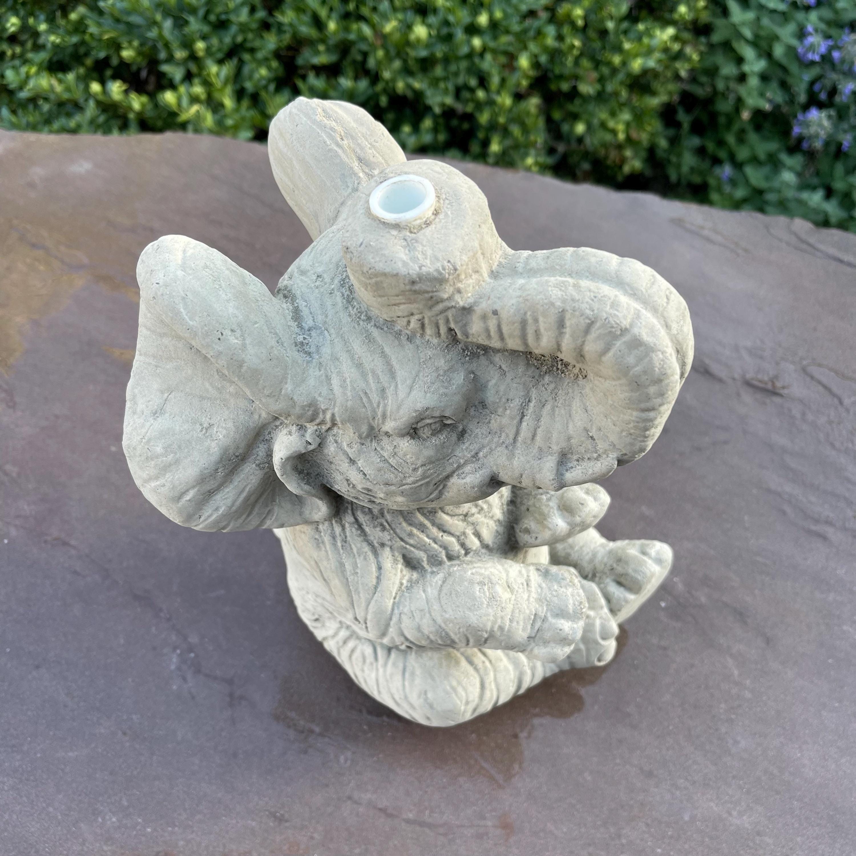 Concrete Elephant Fountain Top 10" Outdoor Garden Statue Water Feature Yard Art Sculpture Spitter