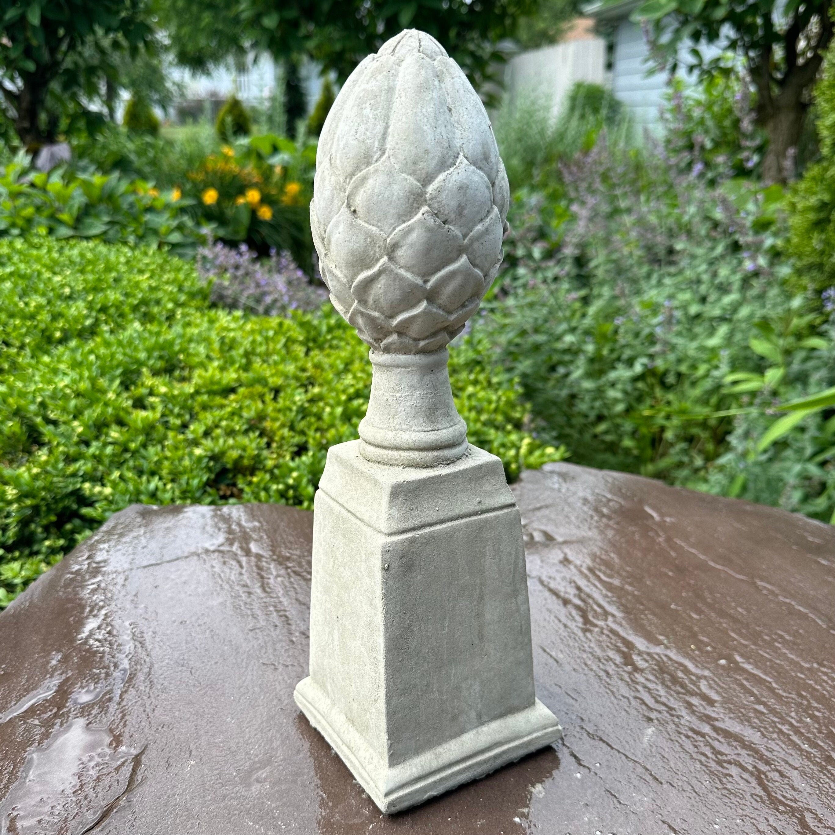 Artichoke Finial Statue 14 Inch Concrete Garden Sculpture Decorative Outdoor Accent Architectural Ornament