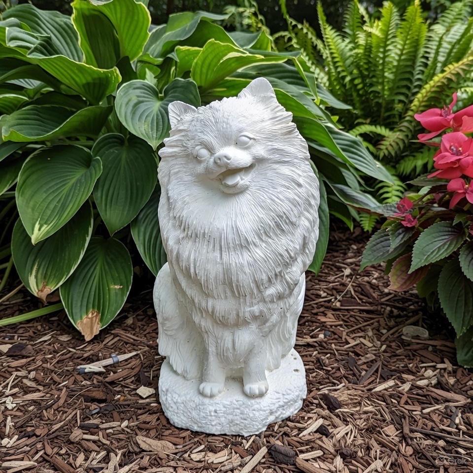 Concrete Pomeranian Garden Statue 10" Handmade Dog Memorial Sculpture Pet Loss Gift Yard Decor