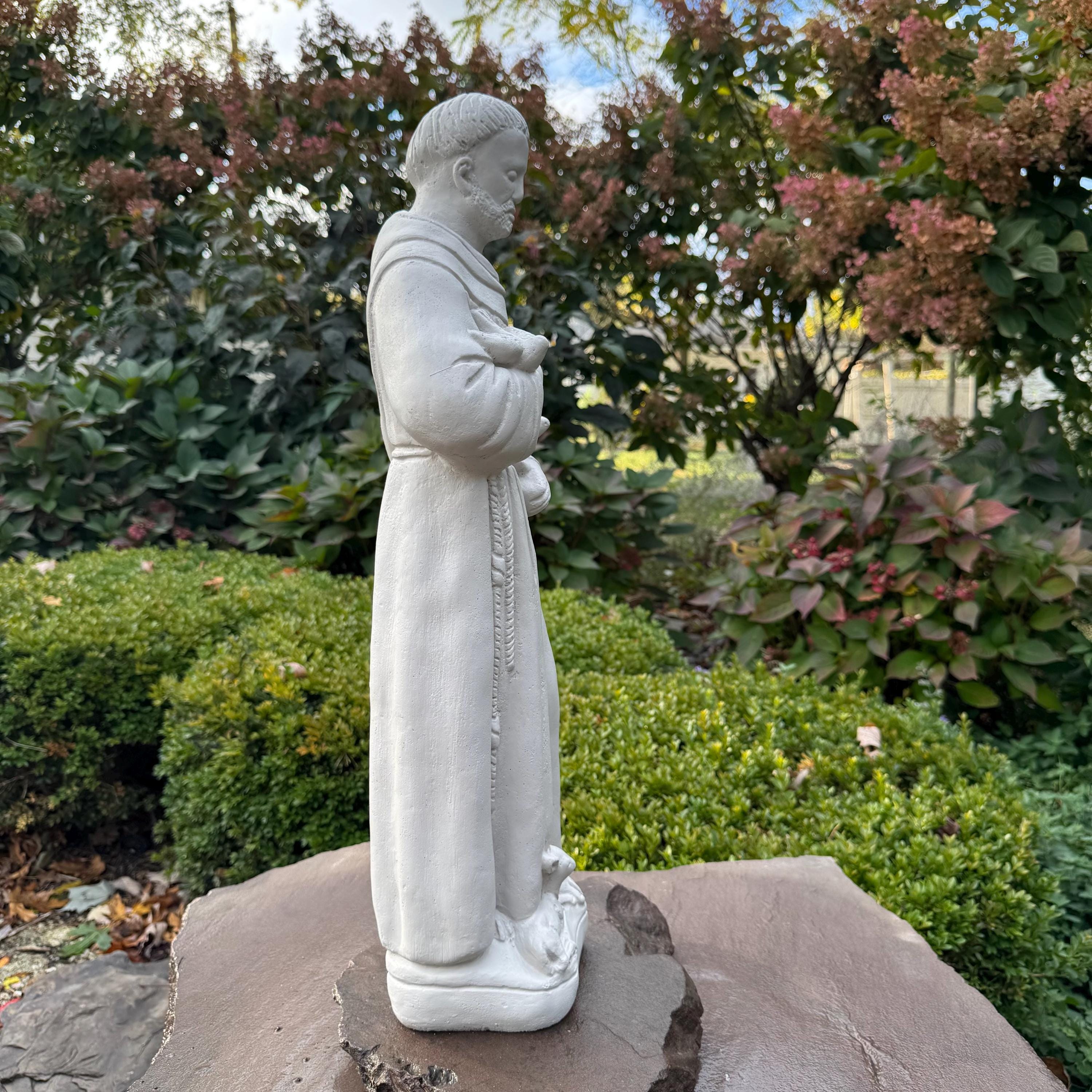 Large St Francis Assisi Religious Statue 24 Inch Concrete Garden Outdoor Yard Decor Catholic Saint Sculpture