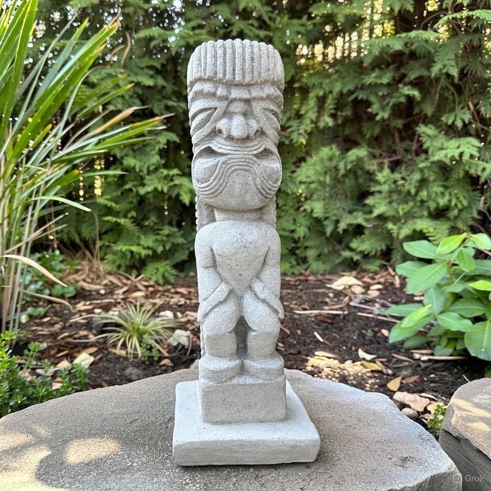 Concrete Tiki Totem 16.5" Polynesian Garden Sculpture Statue Yard Art Outdoor Decor