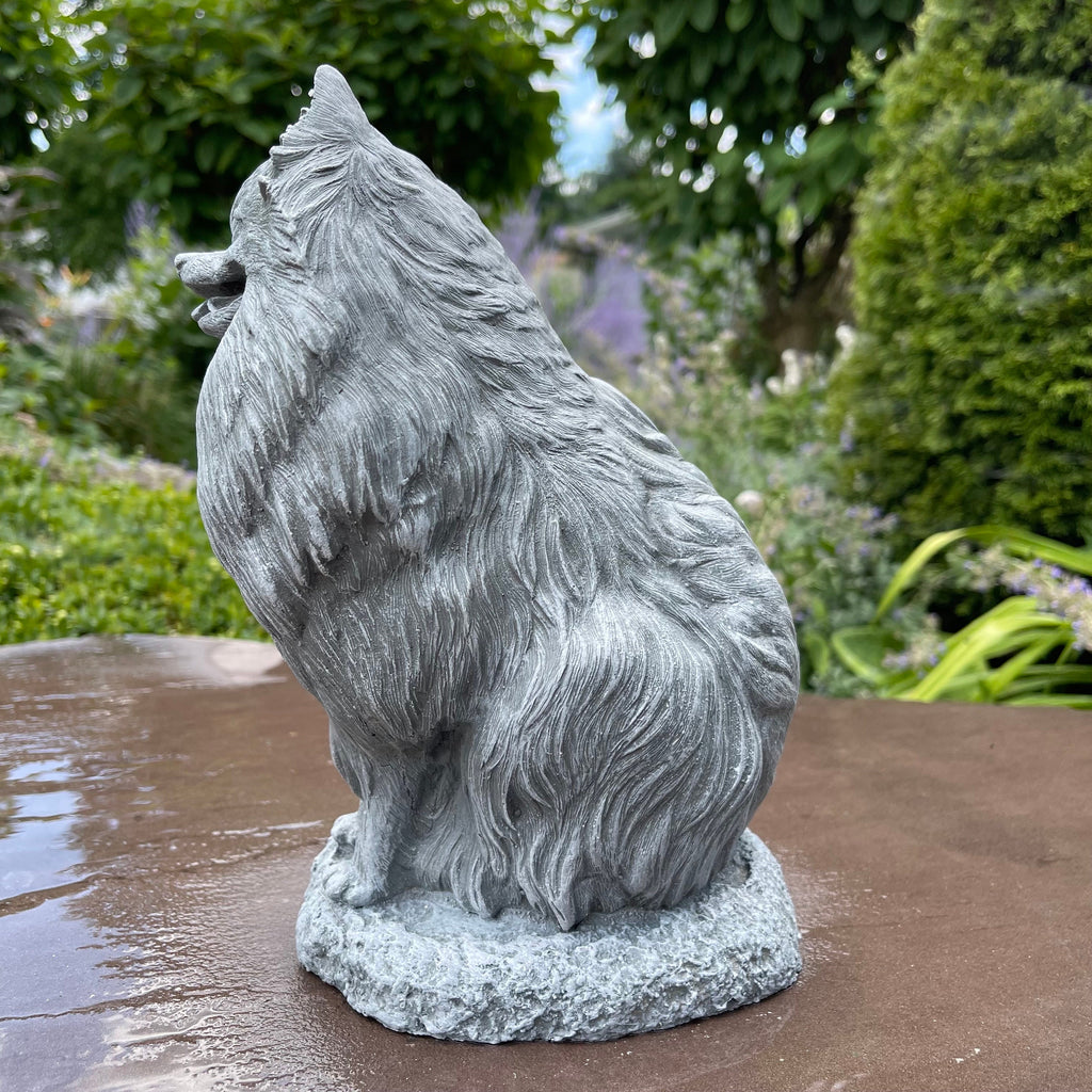Handmade Painted Concrete Pomeranian Dog Statue Garden Memorial Sculpture Yard Art Ornament Pet Gift