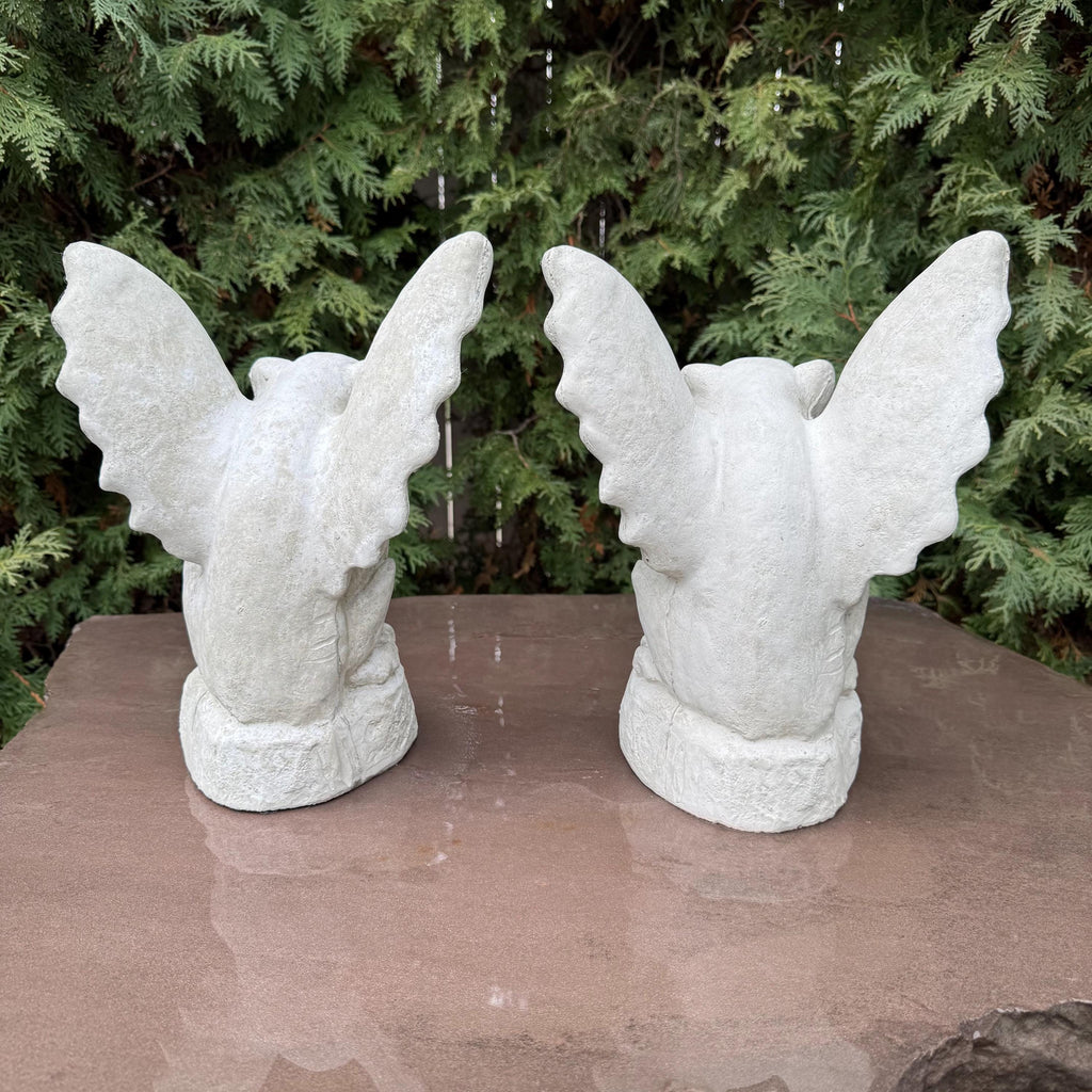 Gothic Gargoyle Garden Statue Pair 13" Concrete Halloween Yard Decor Winged Sculpture Ornament Gift
