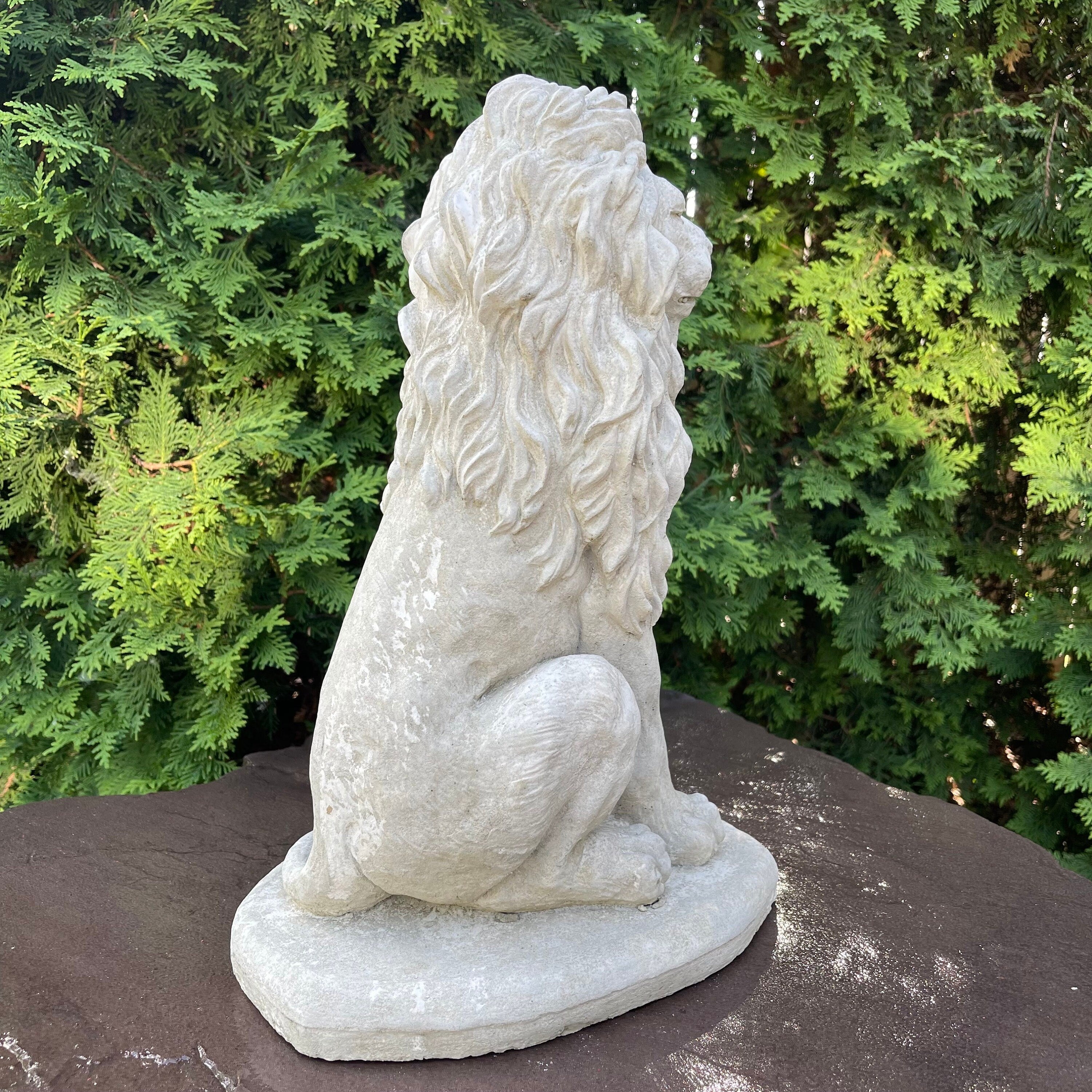 Sitting Concrete Lion Statue 16.5" Garden Sculpture Outdoor Lawn Ornament Animal Figure Yard Art Decor