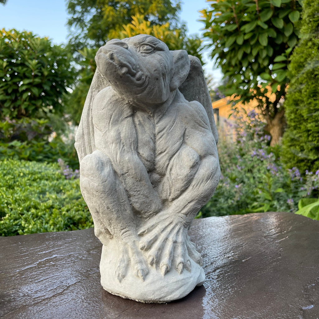 Gothic Winged Gargoyle Concrete Statue 11 Inch Garden Sculpture Outdoor Halloween Yard Decor