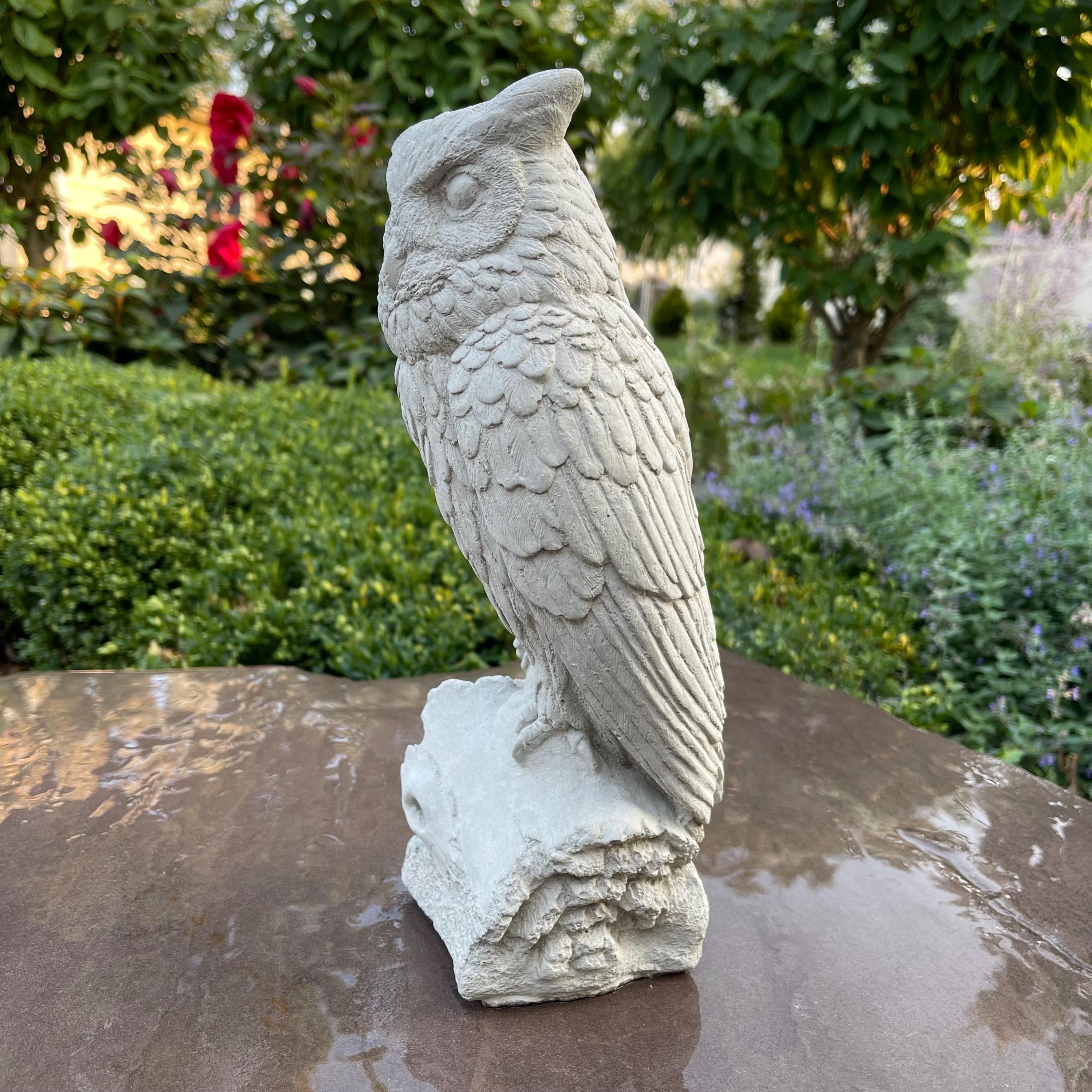 Handmade Concrete Owl Garden Statue 12 Inch Charming Outdoor Yard Decor Sculpture Ornament Gift