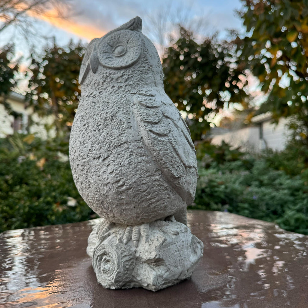 Rustic Owl Garden Statue 11" Concrete Outdoor Bird Sculpture Yard Art Lawn Ornament