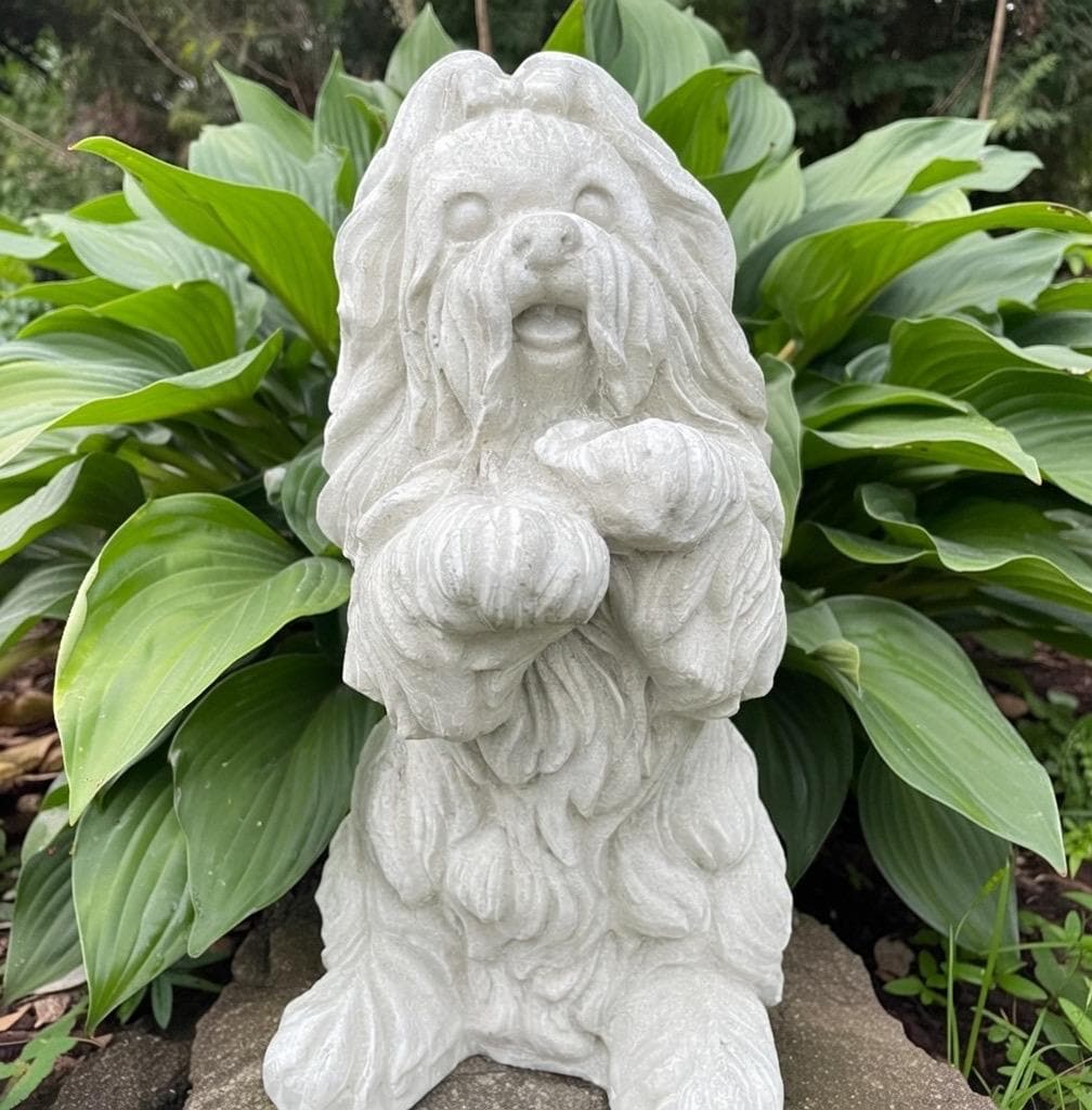 Shih Tzu Concrete Garden Statue 14" Outdoor Dog Sculpture Pet Memorial Yard Decor Lawn Ornament Gift