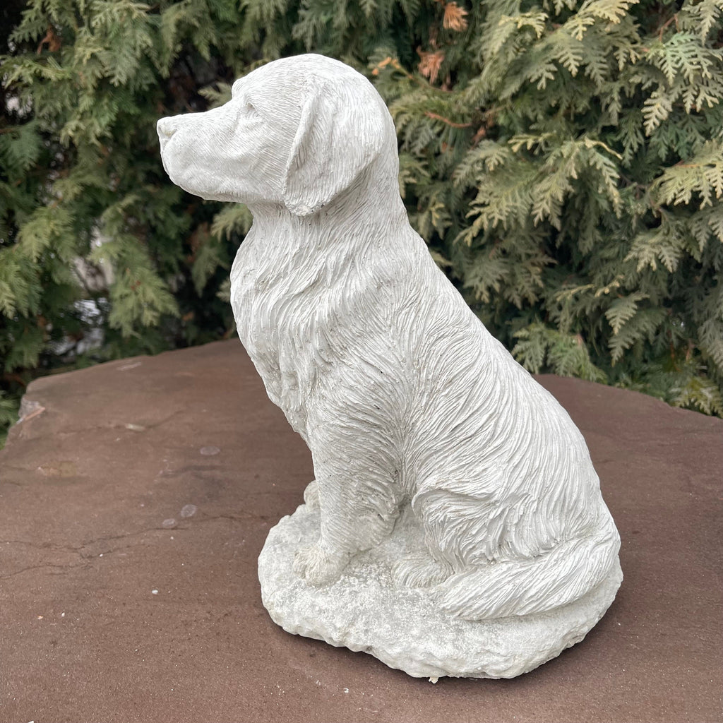Concrete Golden Retriever Memorial Statue 11" Garden Sculpture Pet Loss Gift Dog Art Yard Decor Ornament