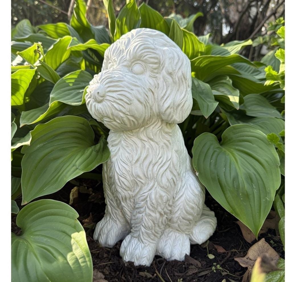 Large Labradoodle Garden Statue 15" Outdoor Concrete Dog Decor Handmade Yard Sculpture Memorial Pet Gift