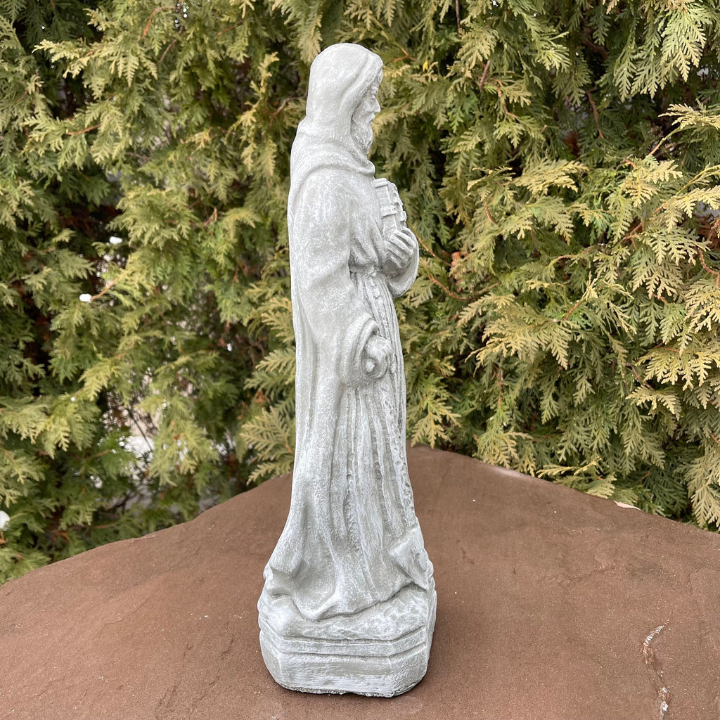 15 Inch Painted Saint Fiacre Garden Statue - Concrete Catholic Patron Sculpture Outdoor Yard Ornament Gift