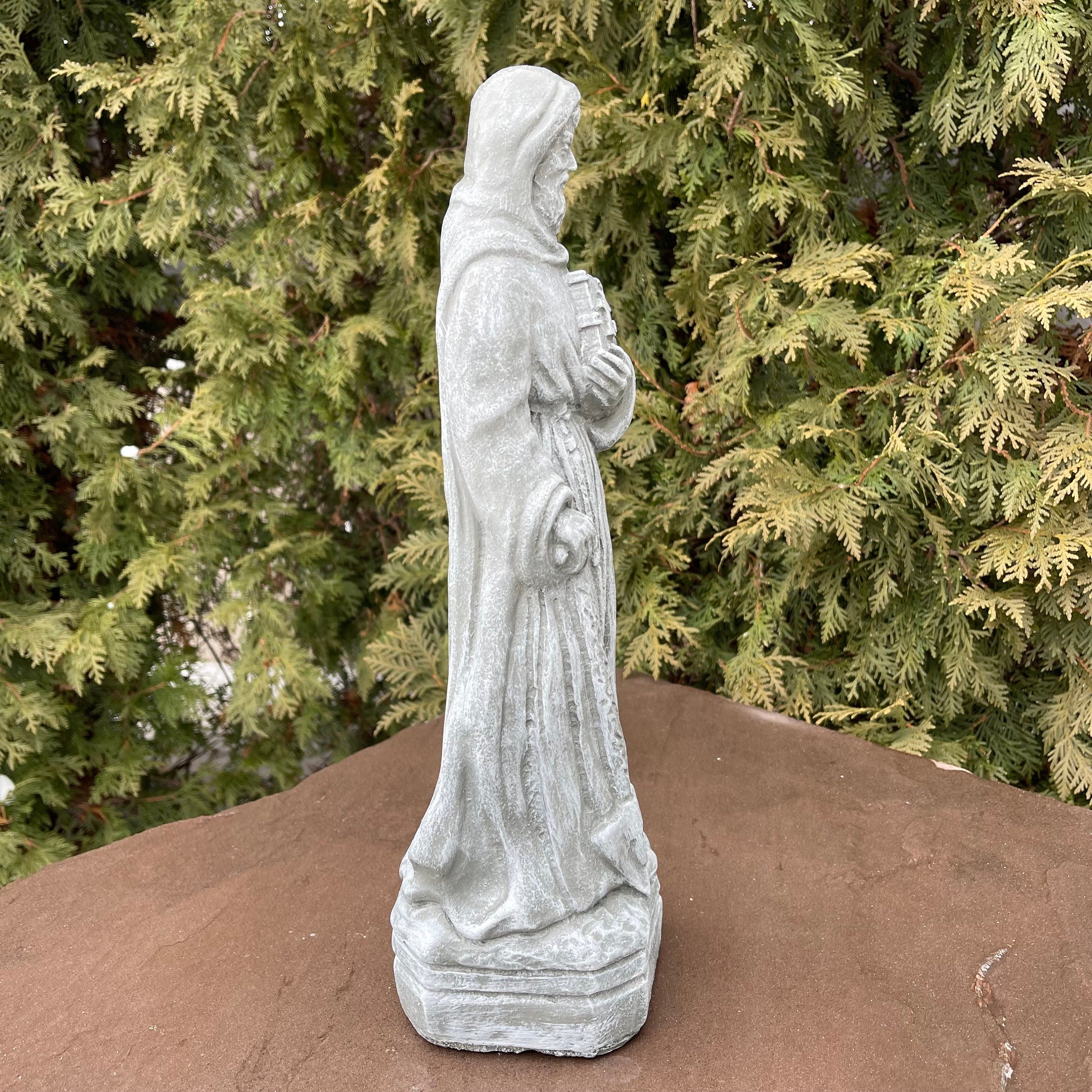 15 Inch Painted Saint Fiacre Garden Statue - Concrete Catholic Patron Sculpture Outdoor Yard Ornament Gift
