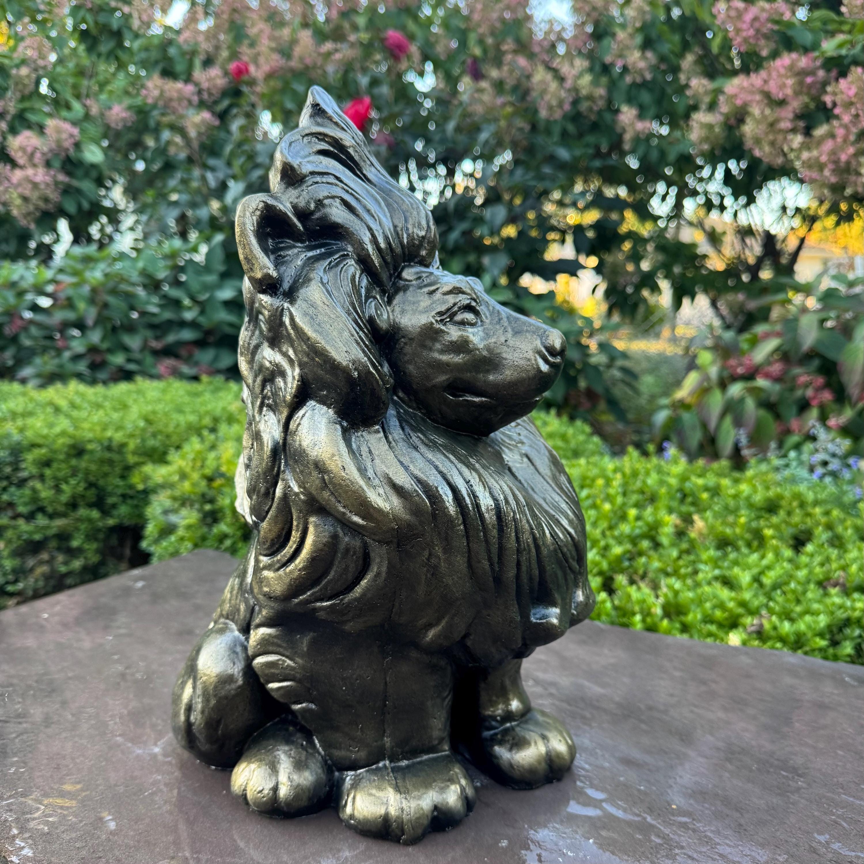 Guardian Lion Gift: 16" Concrete Garden Statue for Outdoor Feng Shui Protection & Yard Decor