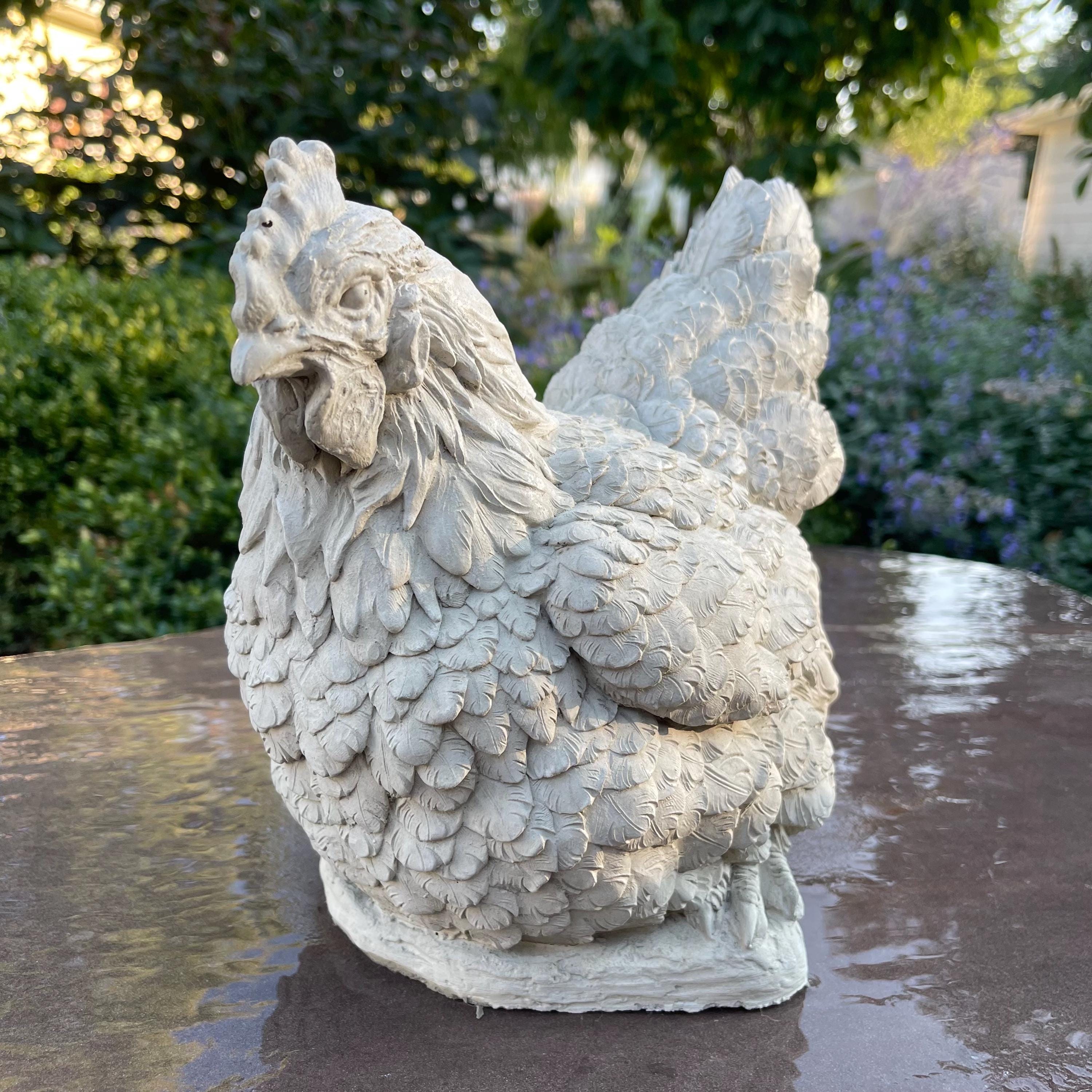 Concrete Chicken Statue Garden Sculpture 10" Outdoor Farmhouse Yard Decor Lawn Ornament Animal Art Gift