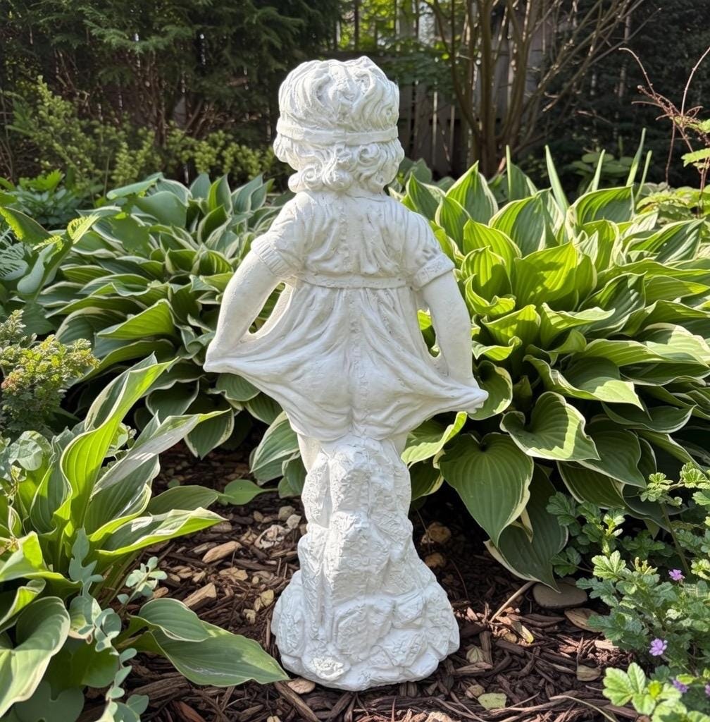 22 inch Bashful Betty Concrete Garden Statue Girl Lawn Ornament Yard Art Sculpture Decor Gift