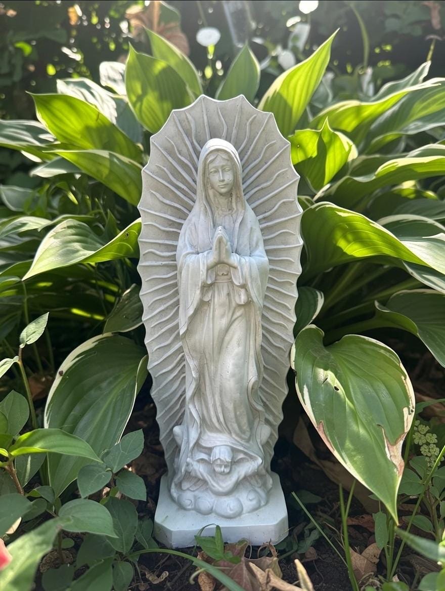 13.5" Our Lady of Guadalupe Concrete Statue - Catholic Garden Decor, Blessed Mother Sculpture
