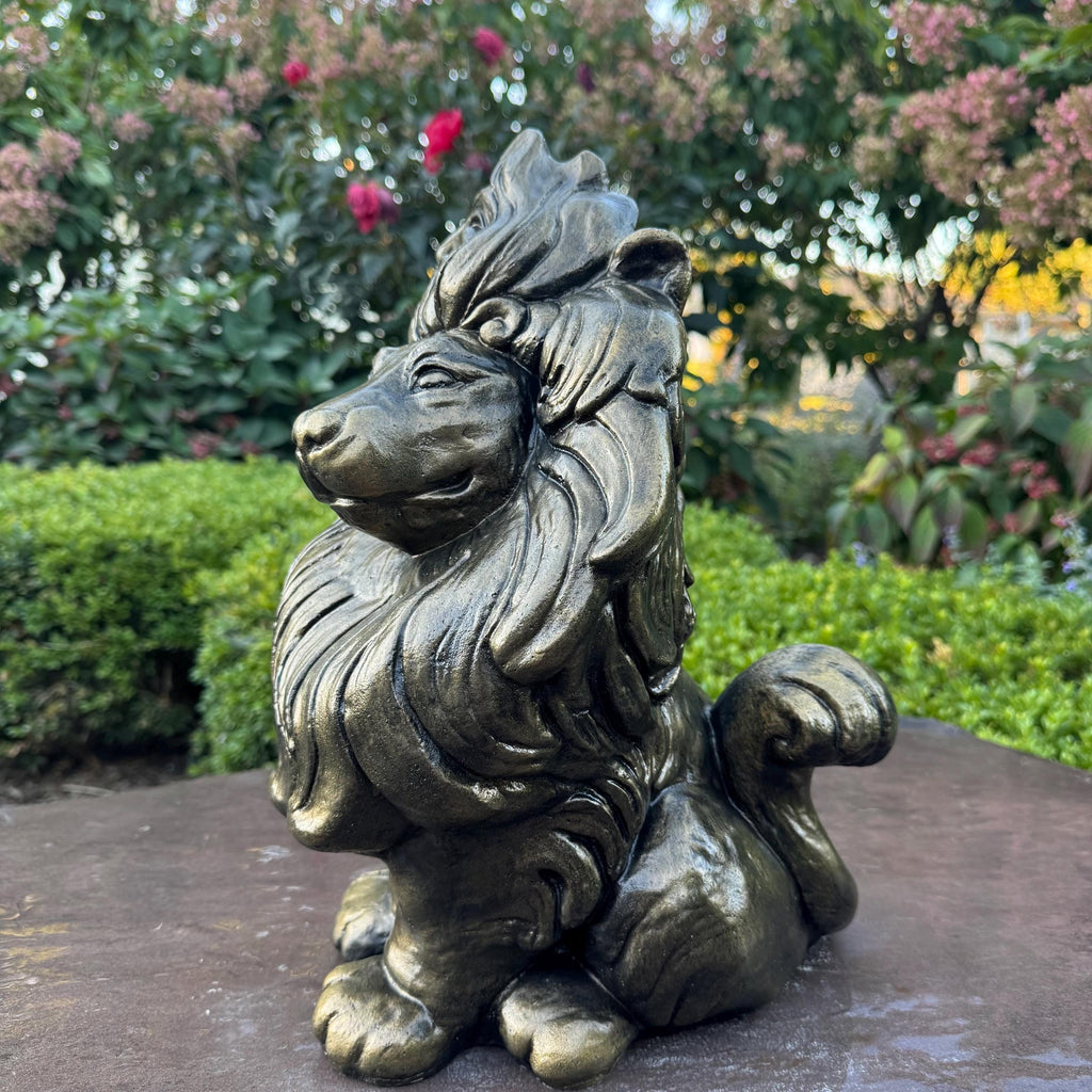 Guardian Lion Gift: 16" Concrete Garden Statue for Outdoor Feng Shui Protection & Yard Decor