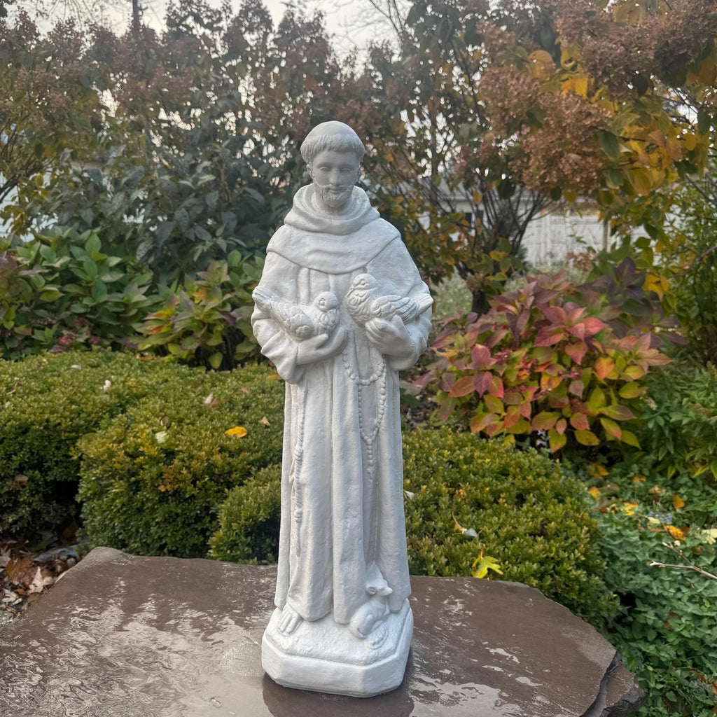 St Francis Assisi 27 inch Concrete Garden Statue Catholic Religious Outdoor Yard Sculpture Decor Gift
